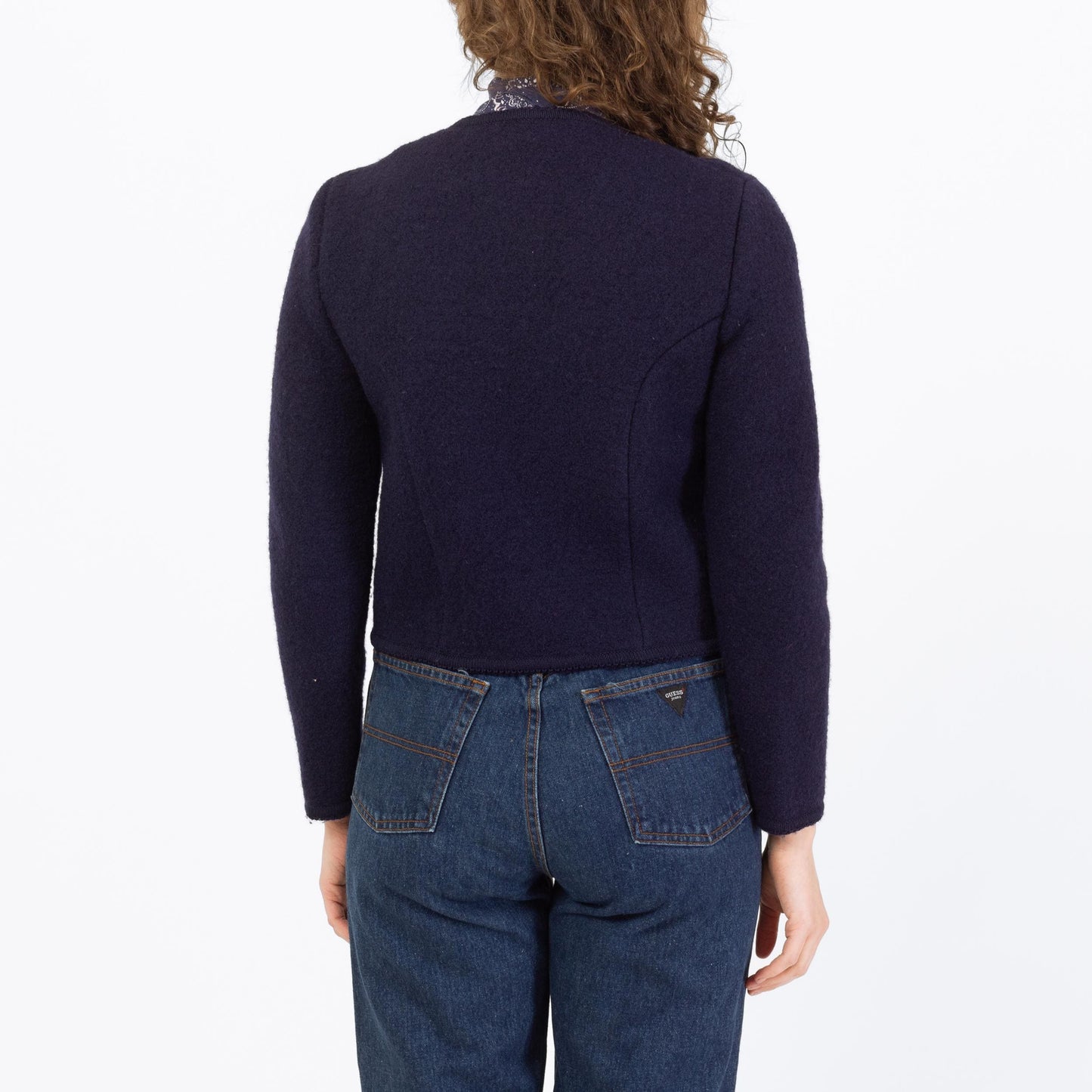 Vintage 70s Carroll Reed Ski Shop Navy Blue Wool Cardigan - Small | Button Up Cropped Sweater Jacket