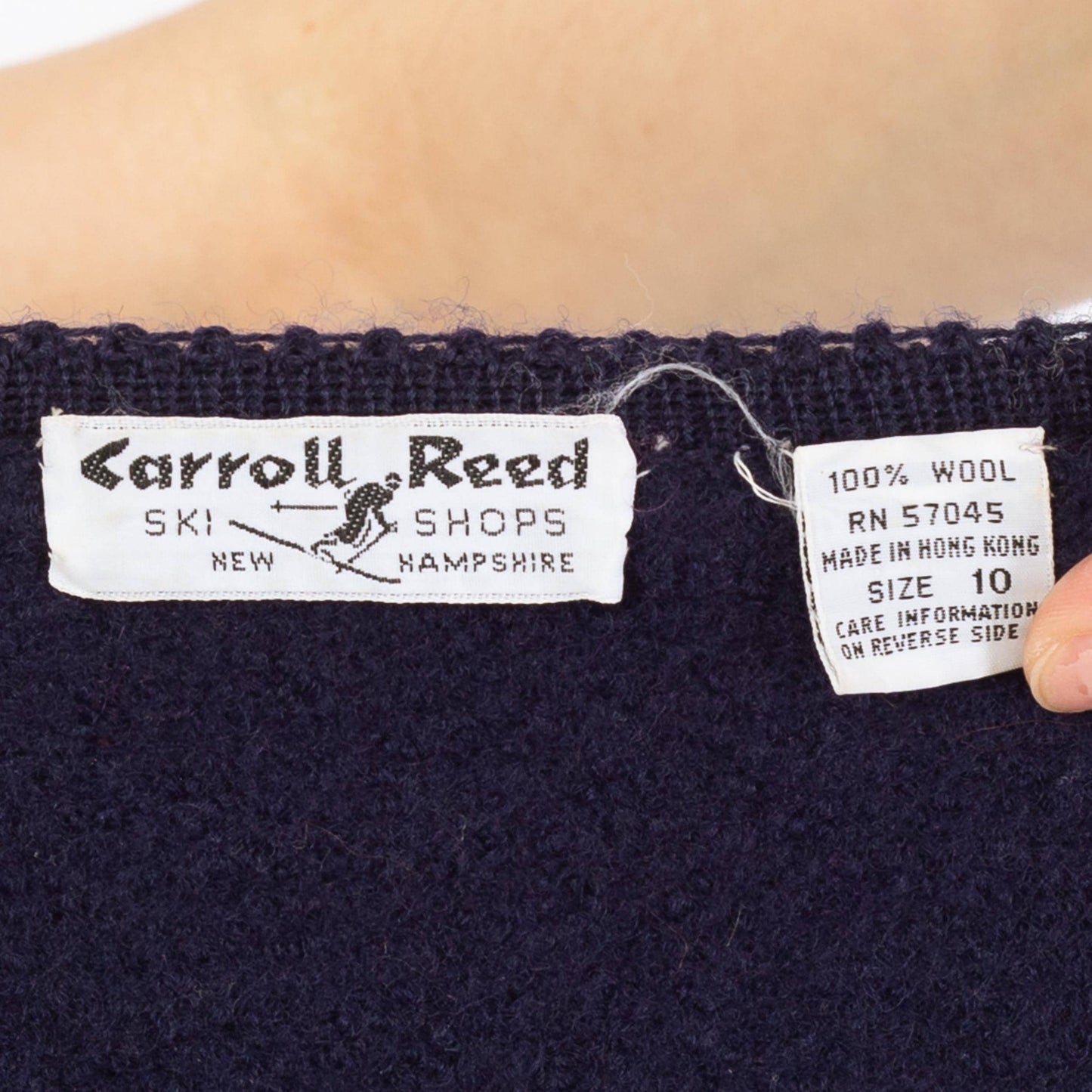 Vintage 70s Carroll Reed Ski Shop Navy Blue Wool Cardigan - Small | Button Up Cropped Sweater Jacket