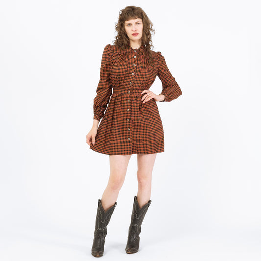 Vintage 70s Ditsy Floral Mini Shirtdress - Small | Boho Long Sleeve Babydoll Dress