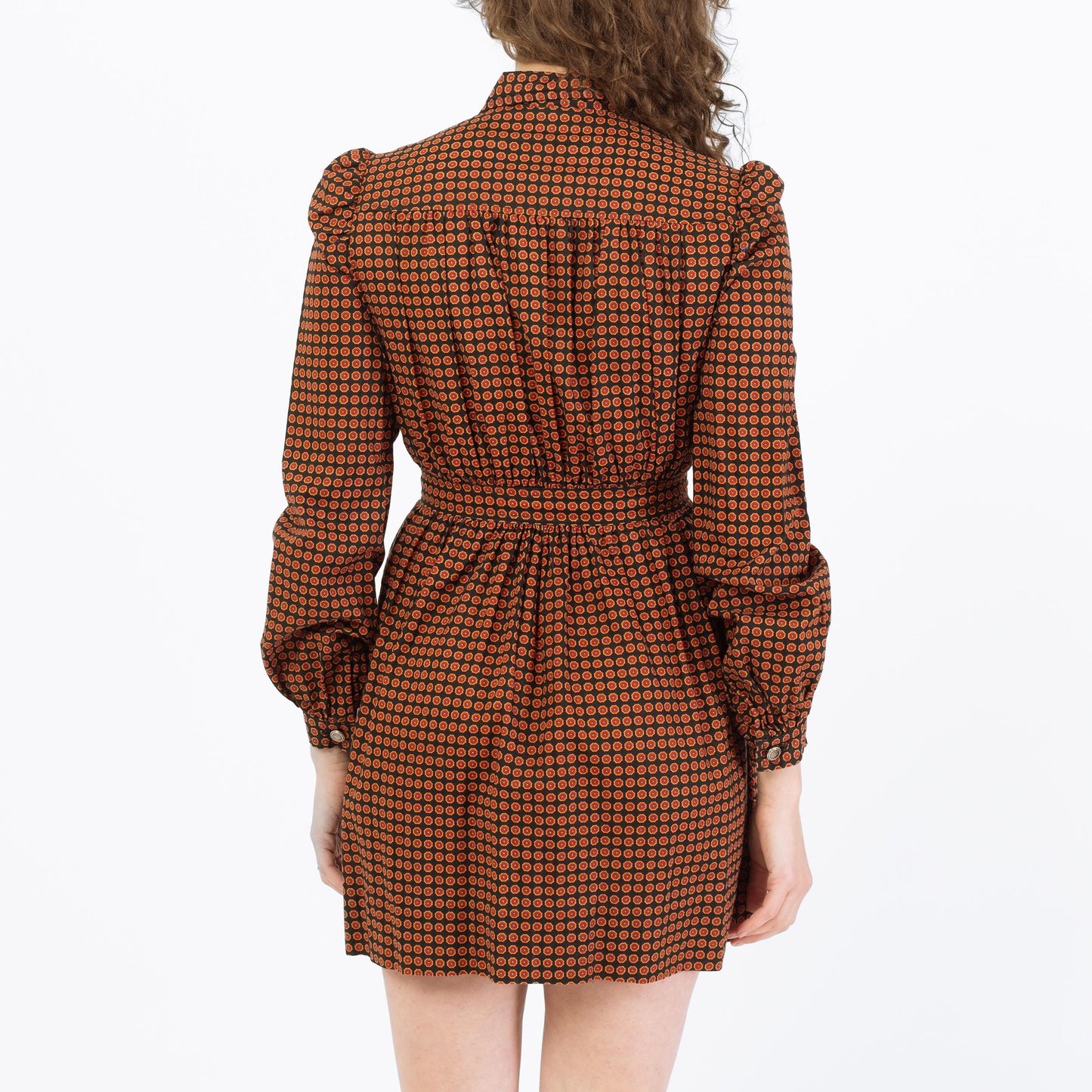 Vintage 70s Ditsy Floral Mini Shirtdress - Small | Boho Long Sleeve Babydoll Dress
