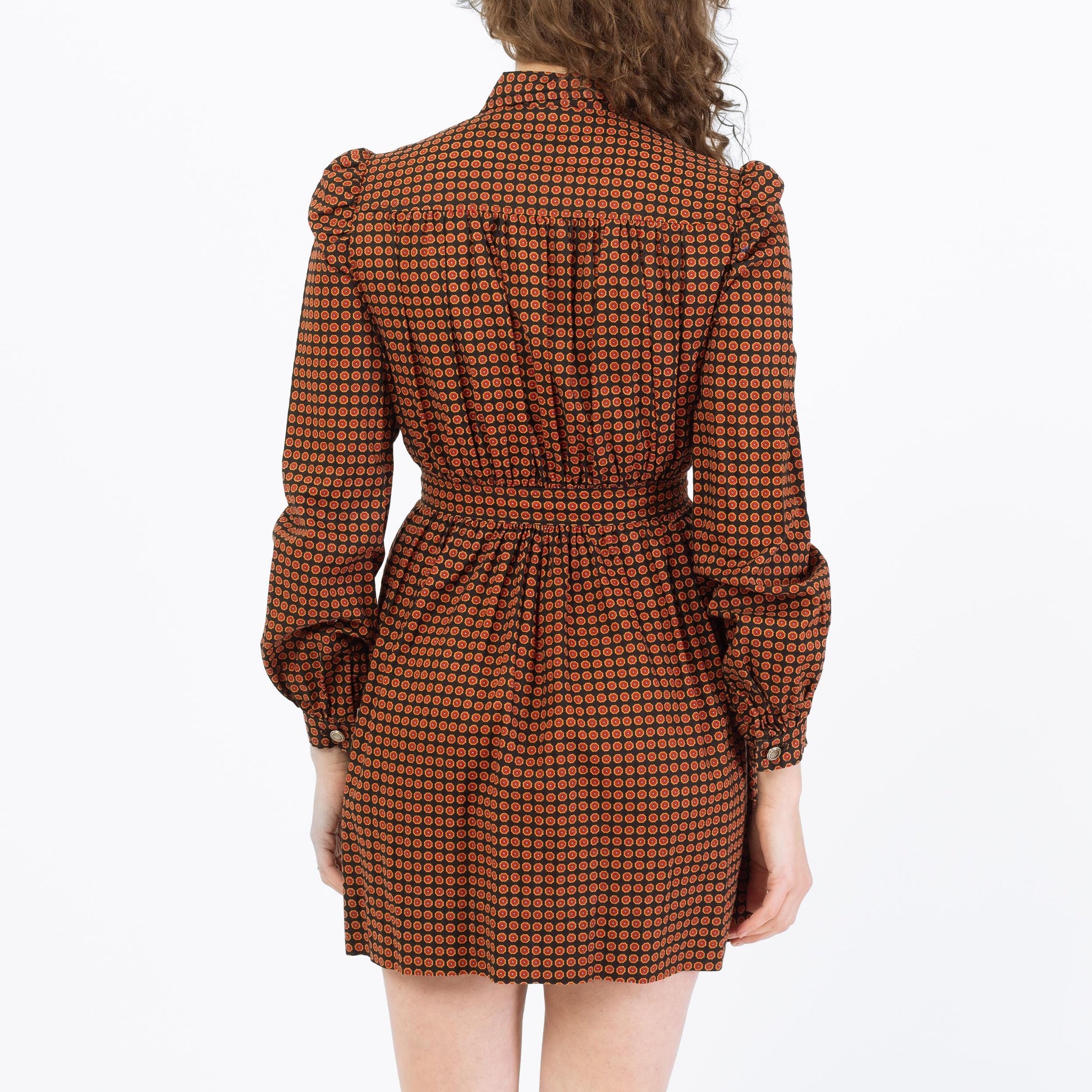 Vintage 70s Ditsy Floral Mini Shirtdress - Small | Boho Long Sleeve Babydoll Dress