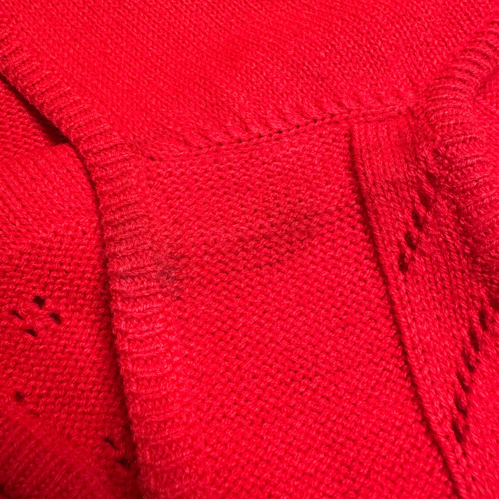 Vintage 70s Red Eyelet Patchwork Knit Tank - Small to Medium | Retro Sleeveless Sweater Top