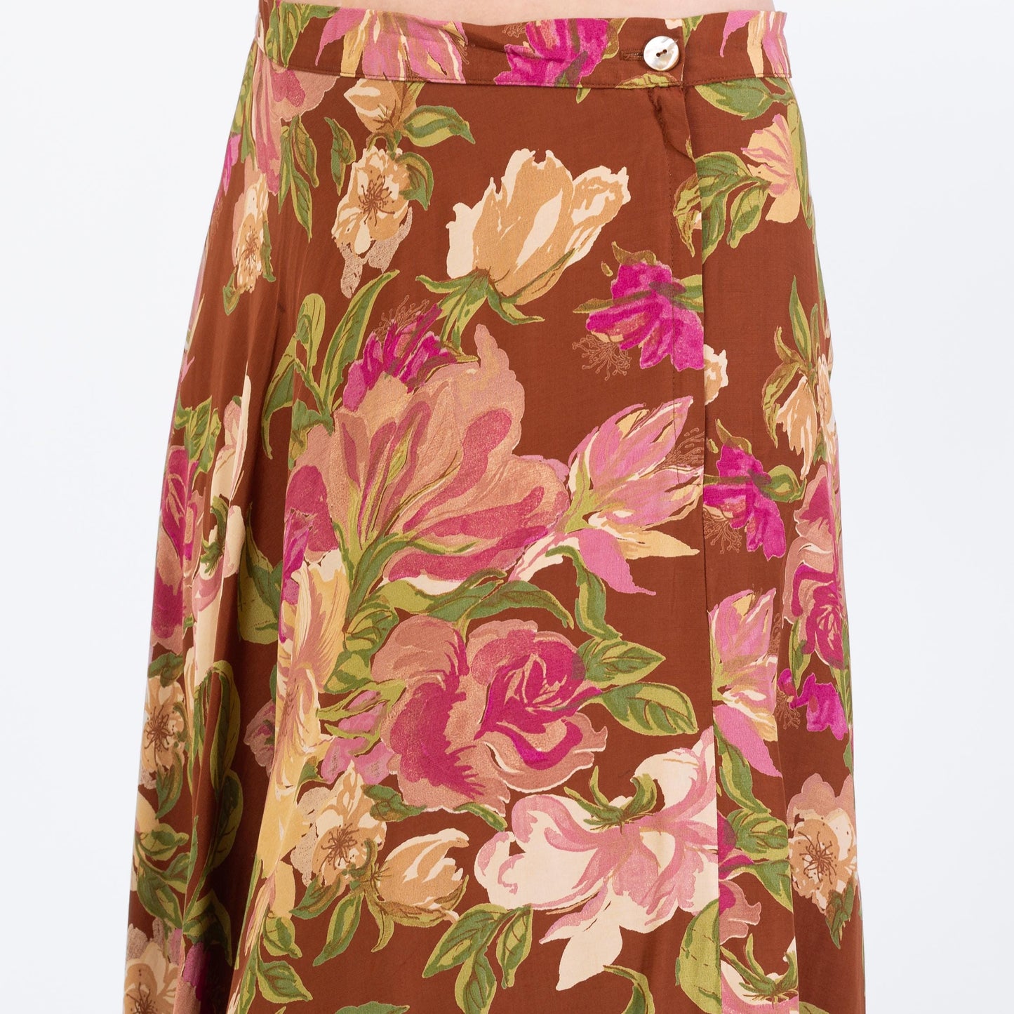 Vintage 90s Boho Brown Floral Maxi Skirt - Medium to Large, 30" Waist | High Waisted Hippie Skirt