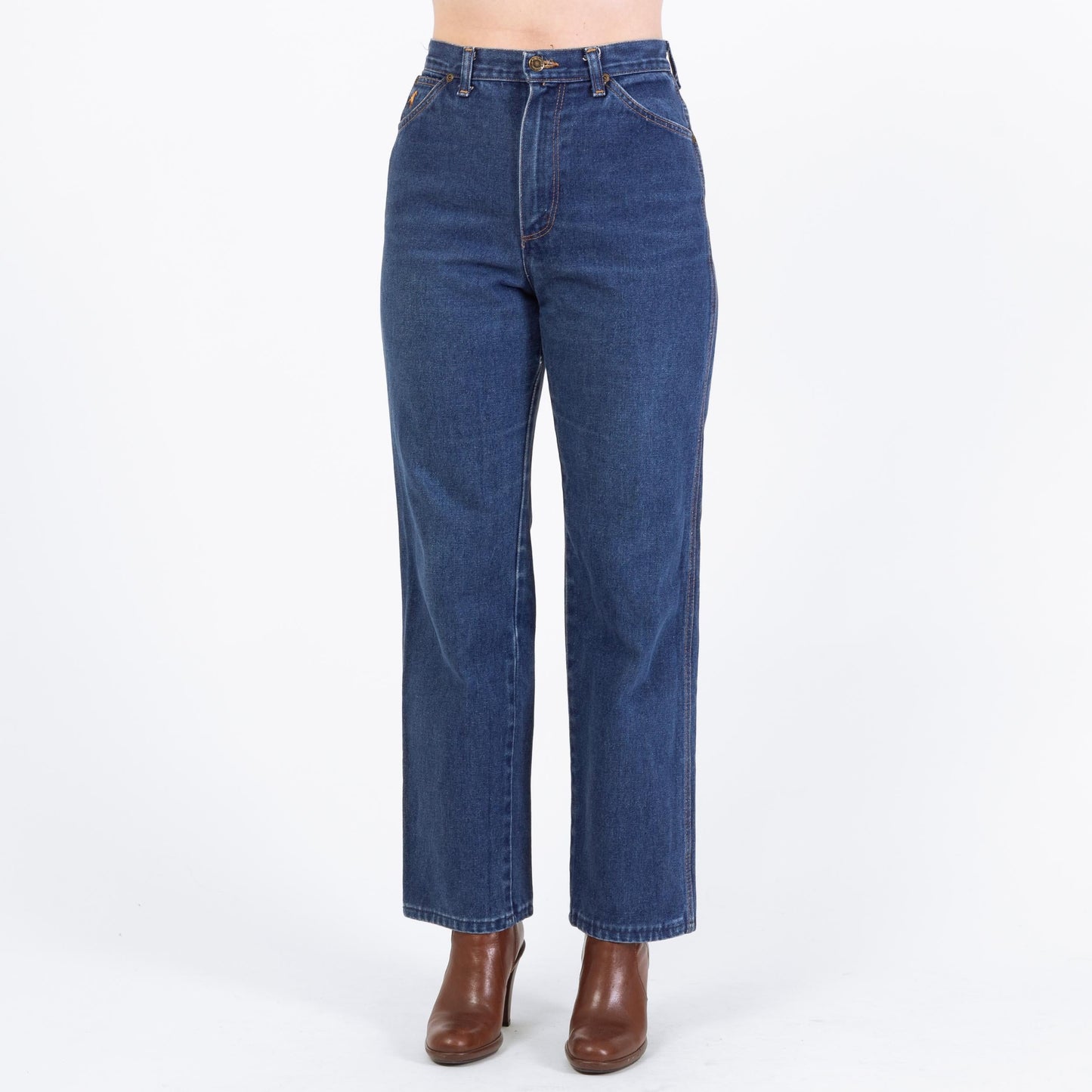 Vintage 70s 80s Wrangler Dark Wash Straight Leg Jeans - Small, 26" Waist | Denim High Waisted Mom Jeans