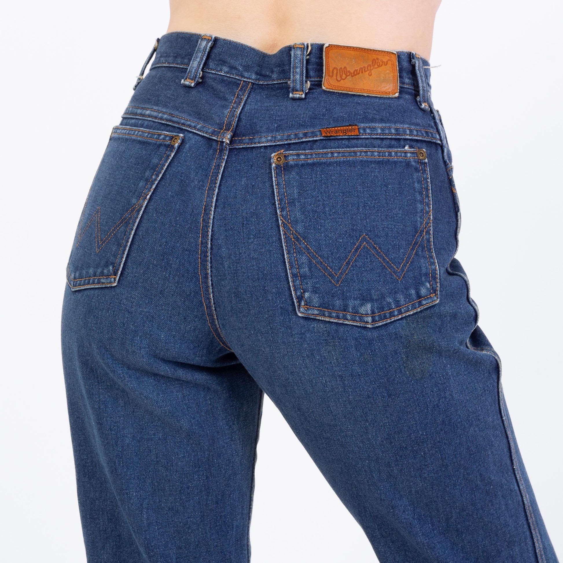 Vintage 70s 80s Wrangler Dark Wash Straight Leg Jeans - Small, 26" Waist | Denim High Waisted Mom Jeans
