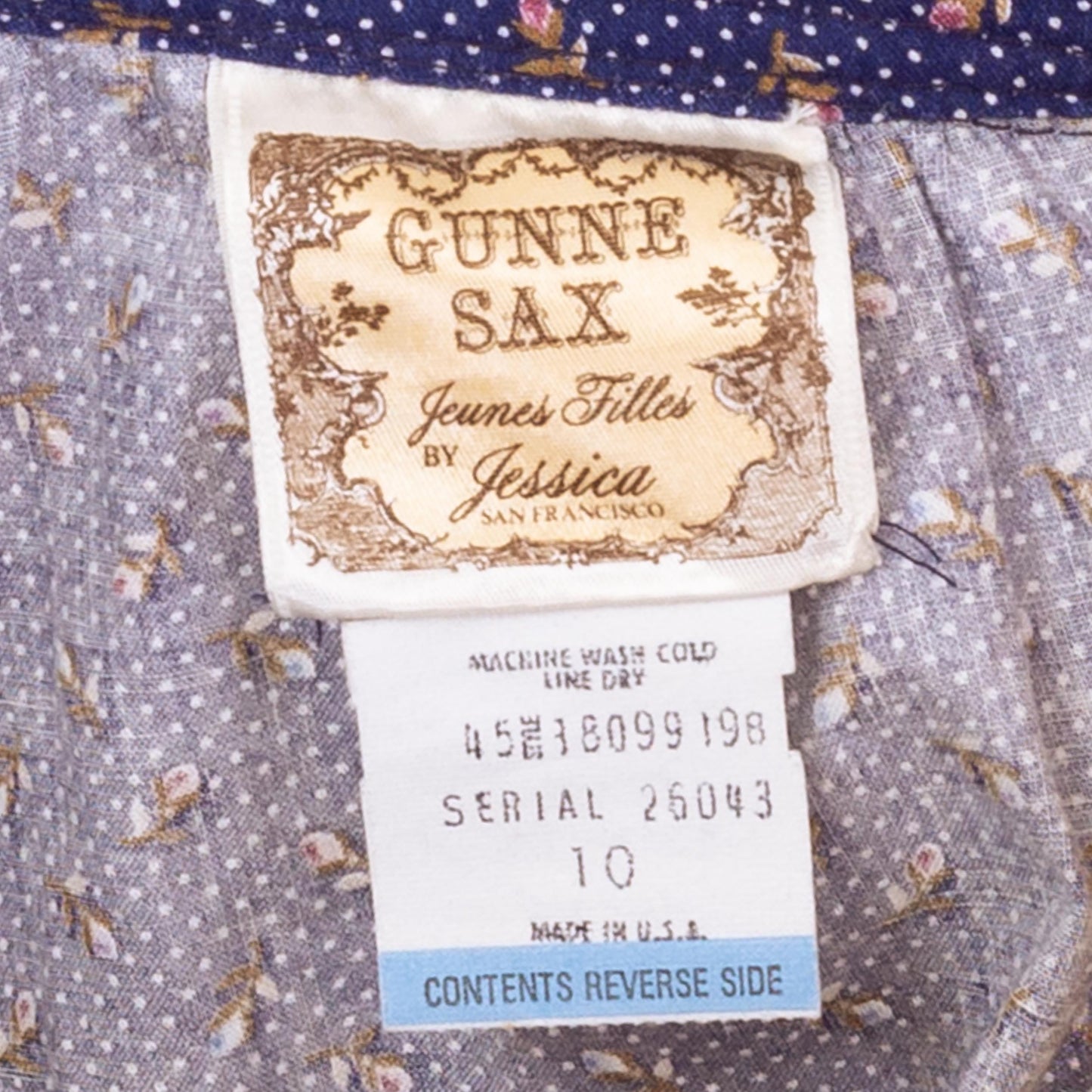 Vintage 70s Gunne Sax Blue Calico Floral Prairie Skirt - Extra Small, 24” Waist | Boho Lace Trim Cottagecore Midi Skirt