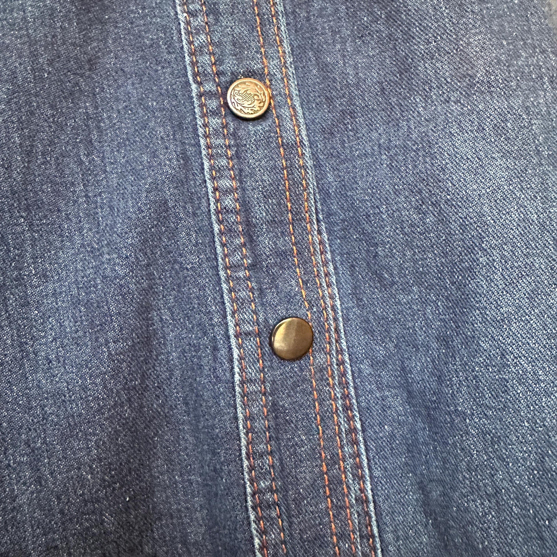 Vintage 70s Western Denim Midi Shirtdress - Medium | Long Sleeve Blue Jean Snap Up Dress