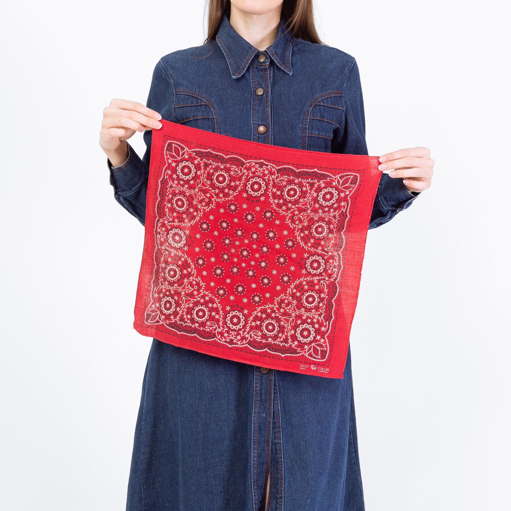 Vintage 1940s Elephant Brand Red Cotton Fast Color Bandana | 40s Trunk Down Made In USA Handkerchief