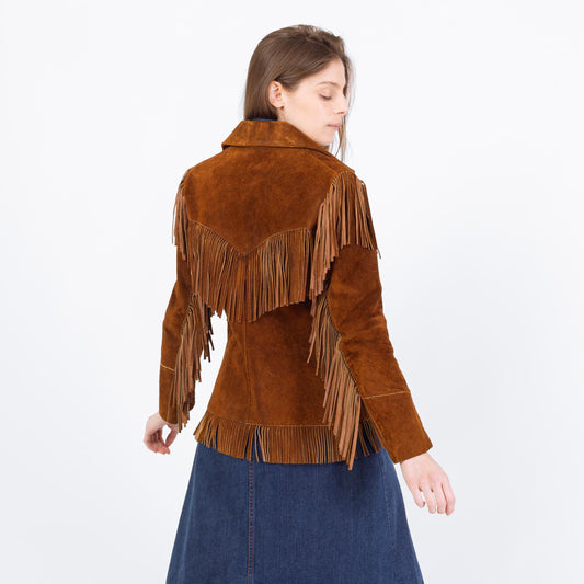 Vintage 70s Joo Kay Brown Suede Fringe Jacket - XS to Small | Boho Western Leather Coat