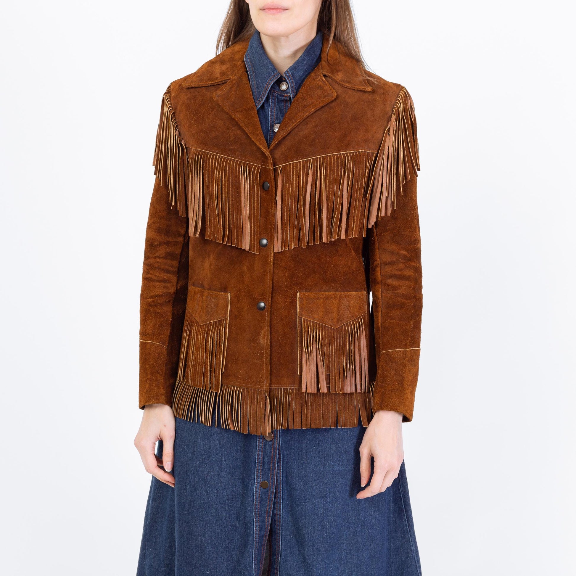 Vintage 70s Joo Kay Brown Suede Fringe Jacket - XS to Small | Boho Western Leather Coat