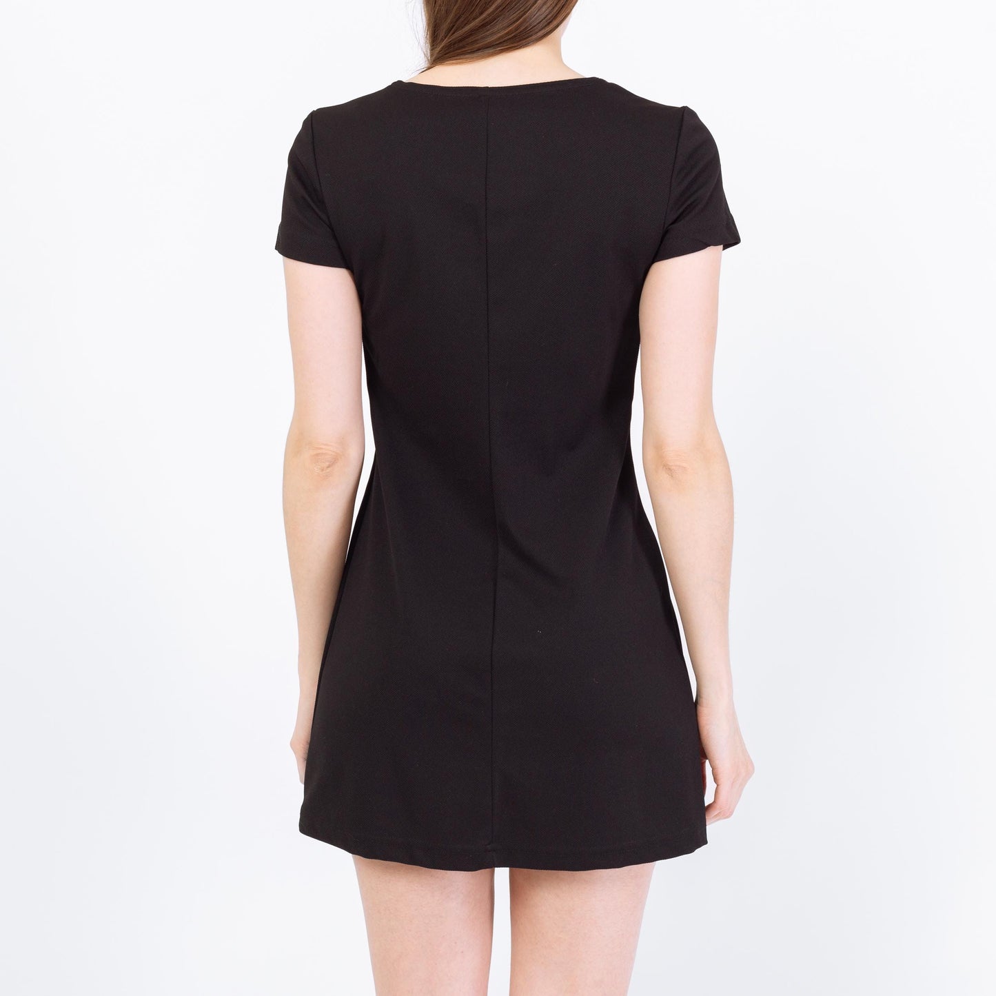 Vintage 90s Black Flower Chain Belt Mini Dress - Small | Short Sleeve A Line Grunge Dress