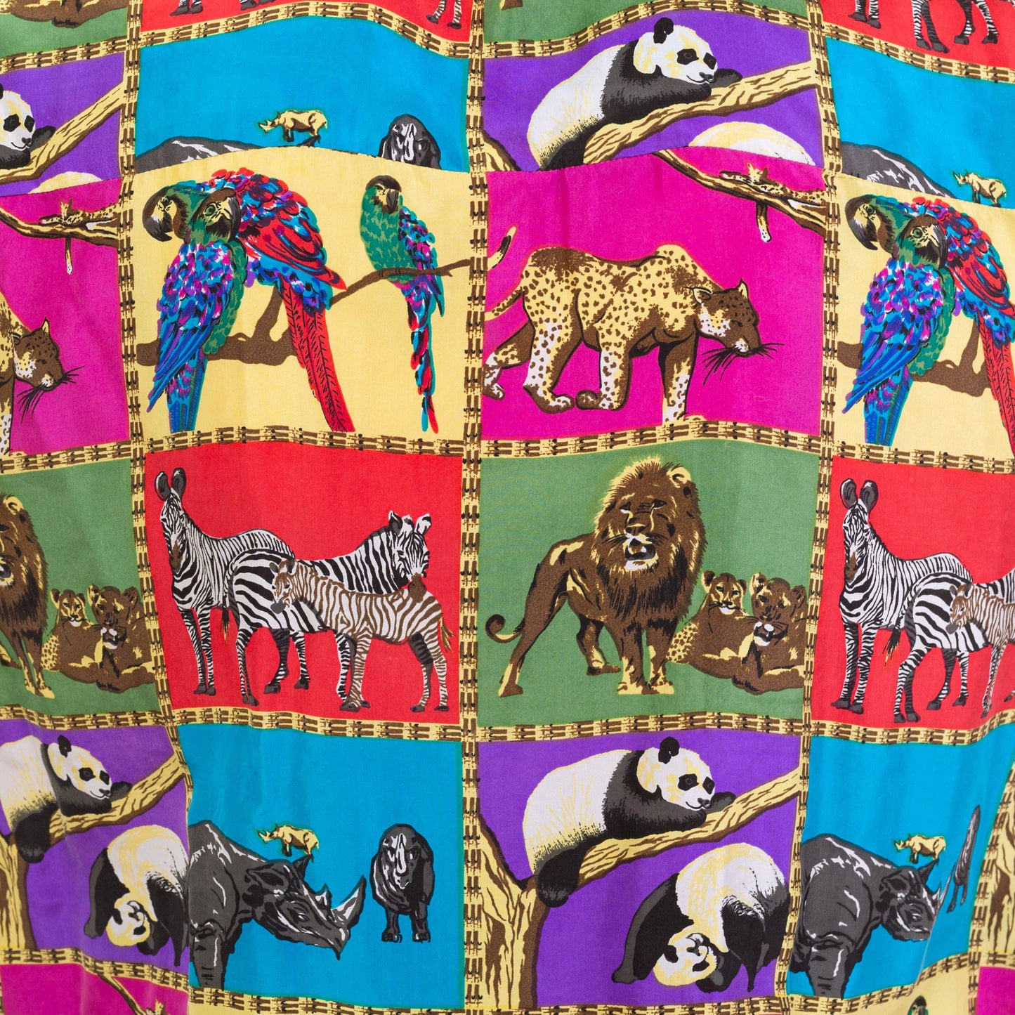 Vintage 90s Rainbow Silk African Animal Print Blouse - Large | Long Sleeve Collared Button Up Top