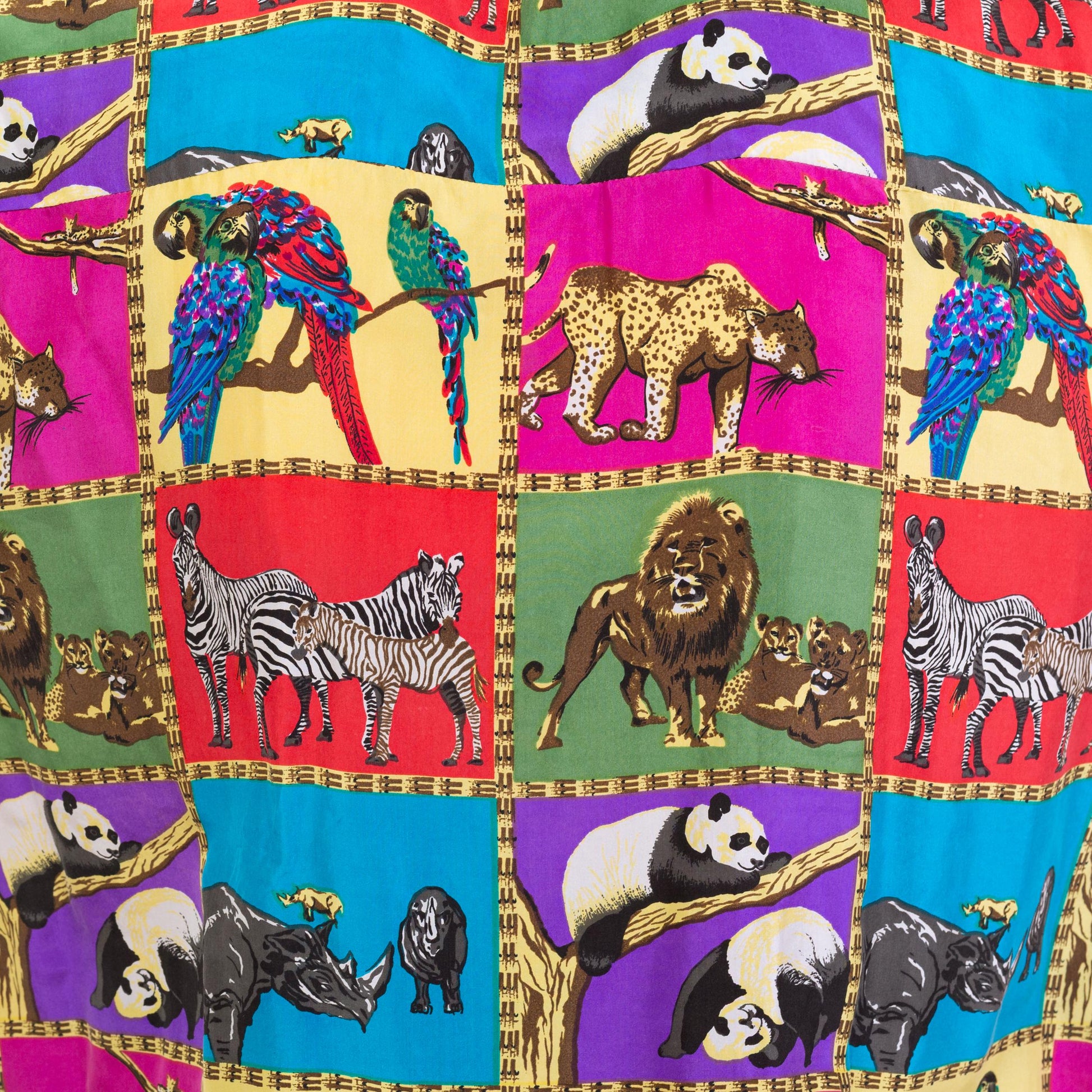 Vintage 90s Rainbow Silk African Animal Print Blouse - Large | Long Sleeve Collared Button Up Top