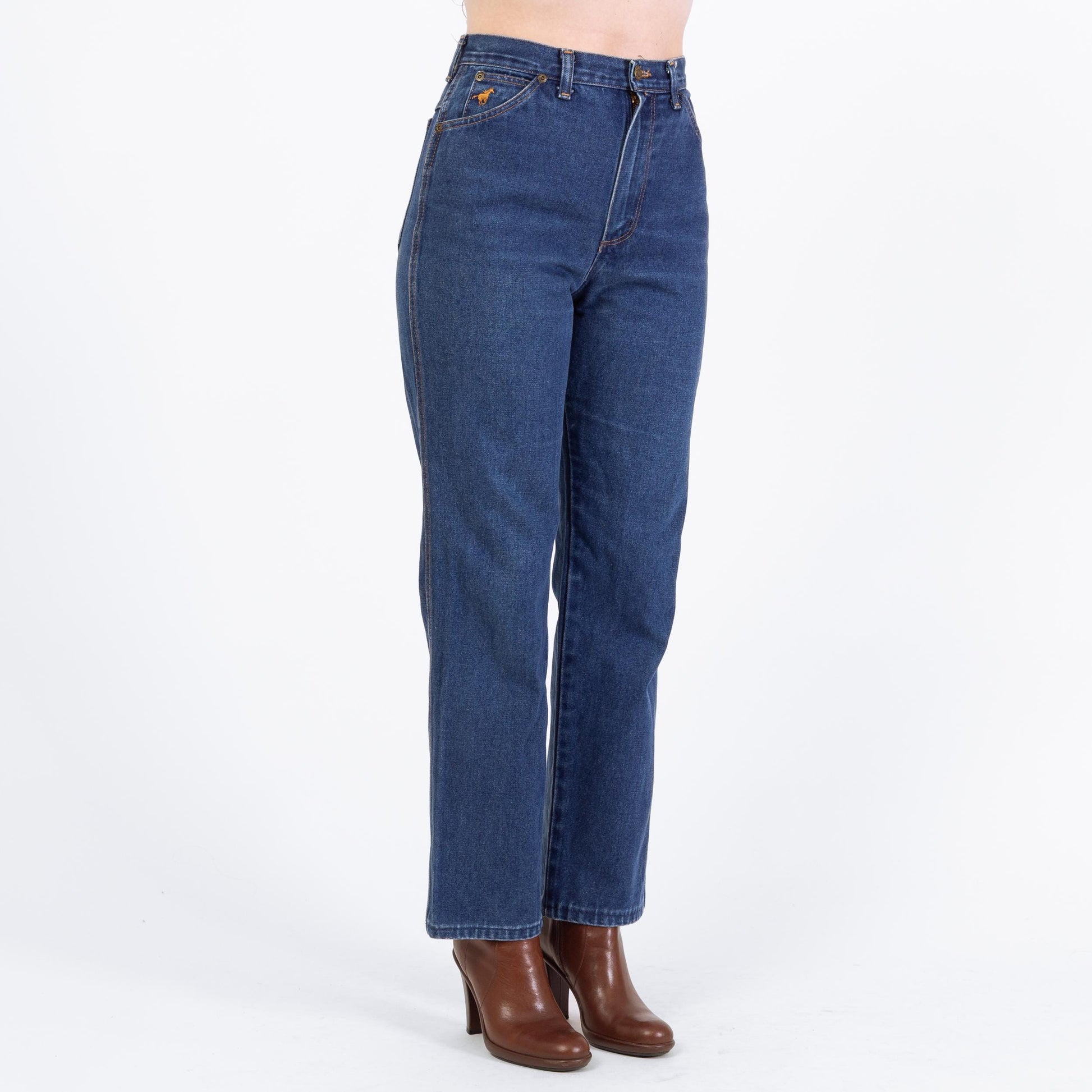 Vintage 70s 80s Wrangler Dark Wash Straight Leg Jeans - Small, 26" Waist | Denim High Waisted Mom Jeans