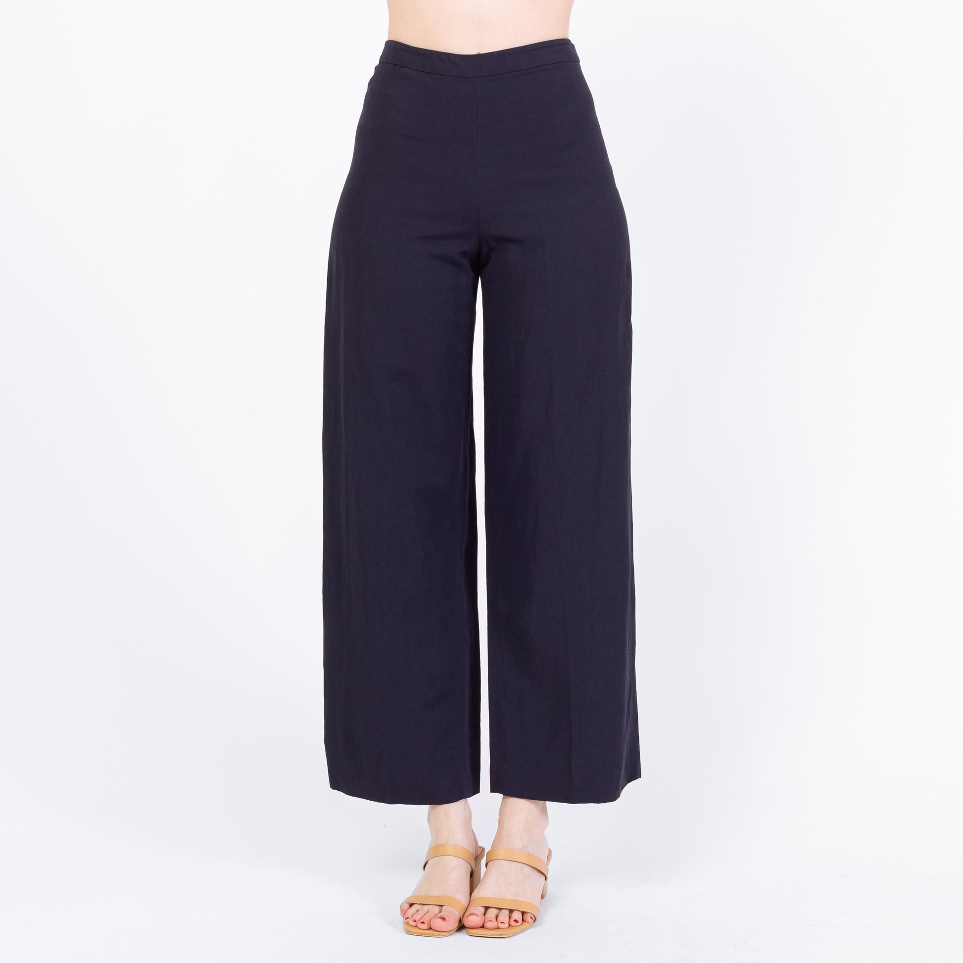 Vintage 90s Giorgio Armani Navy Blue Wide Leg Trousers - Extra Small, 25" Waist | Designer High Waisted Flared Pants