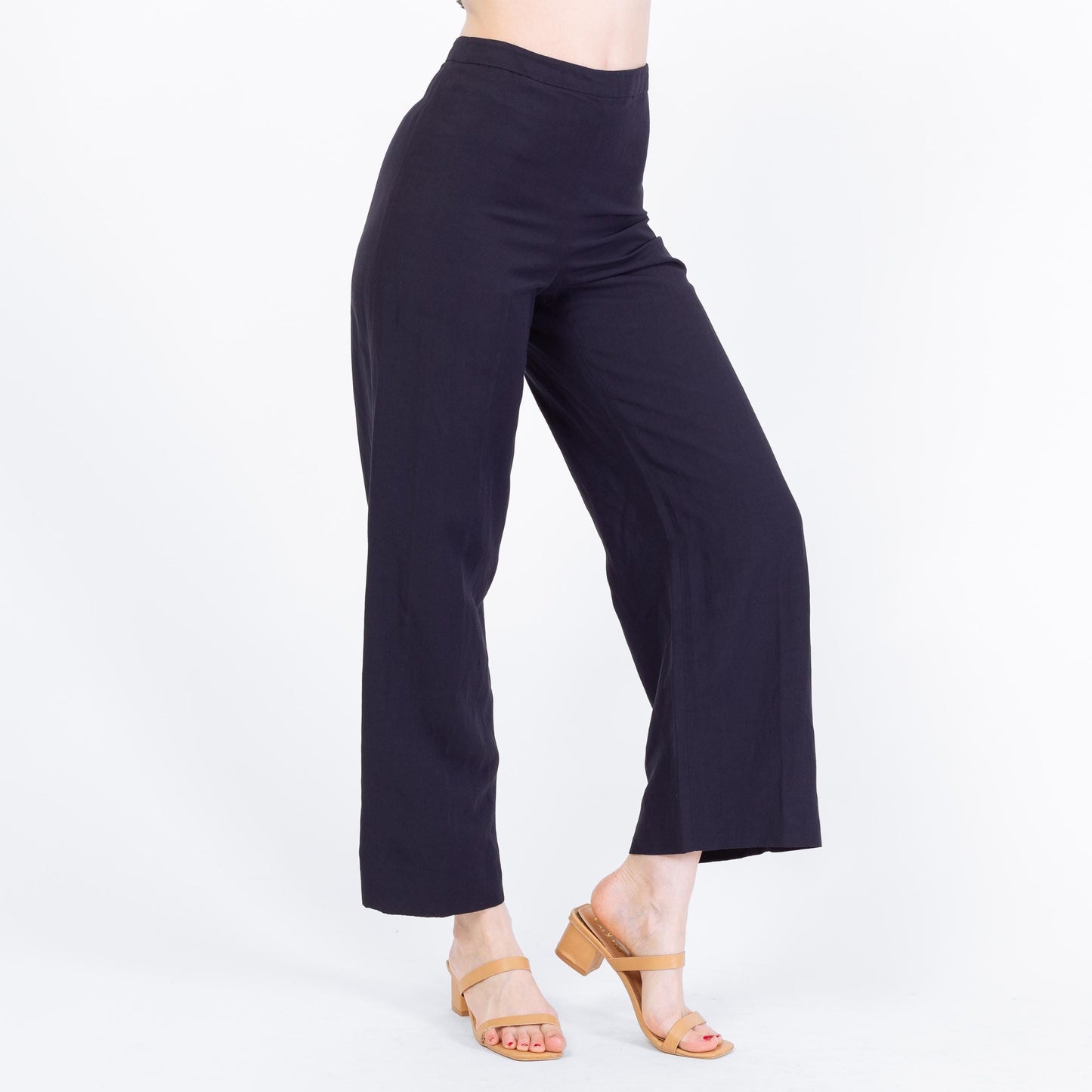 Vintage 90s Giorgio Armani Navy Blue Wide Leg Trousers - Extra Small, 25" Waist | Designer High Waisted Flared Pants