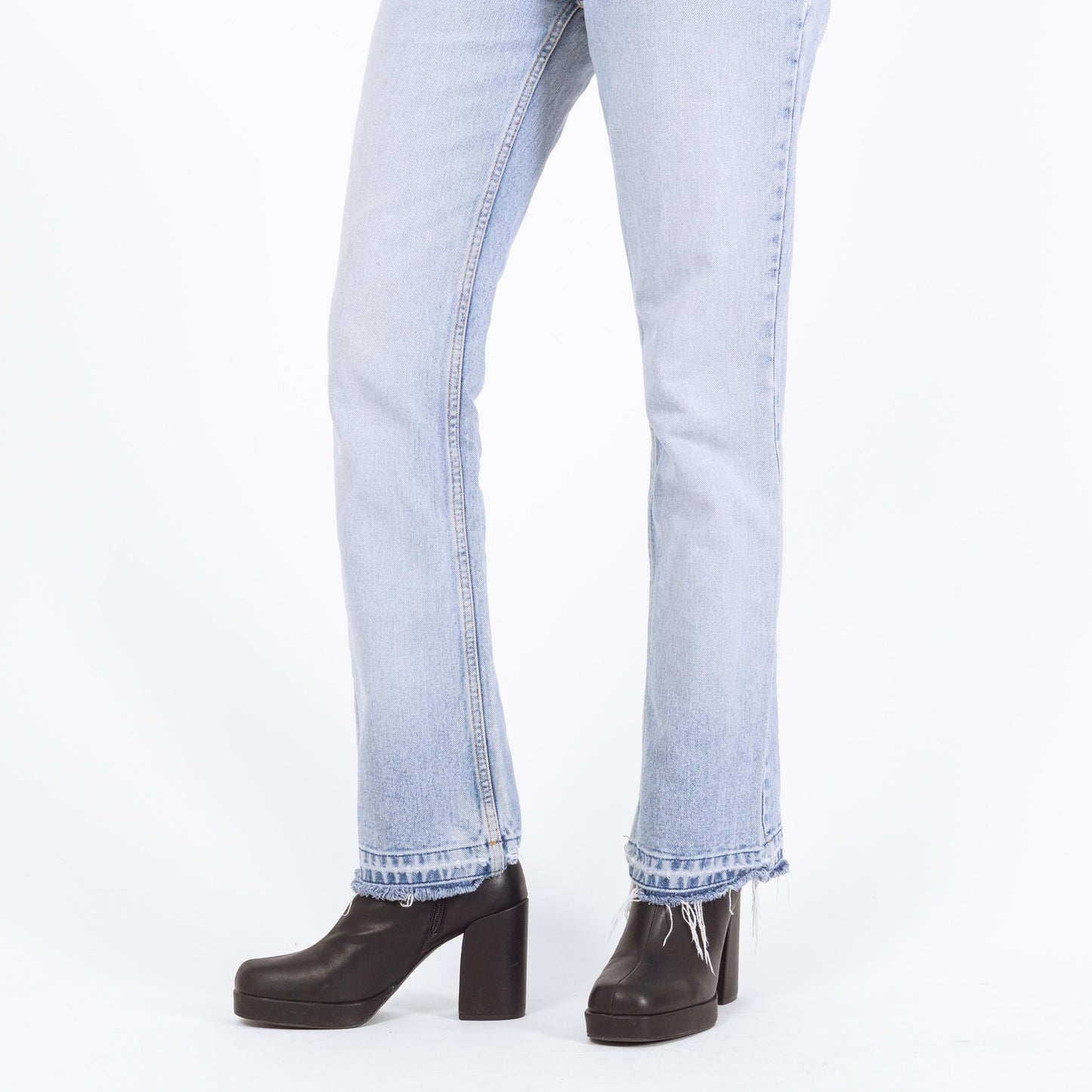 Vintage Y2K Light Wash Raw Hem Bootcut Jeans – Small | Faded Denim 2000s Low Mid Rise Jeans