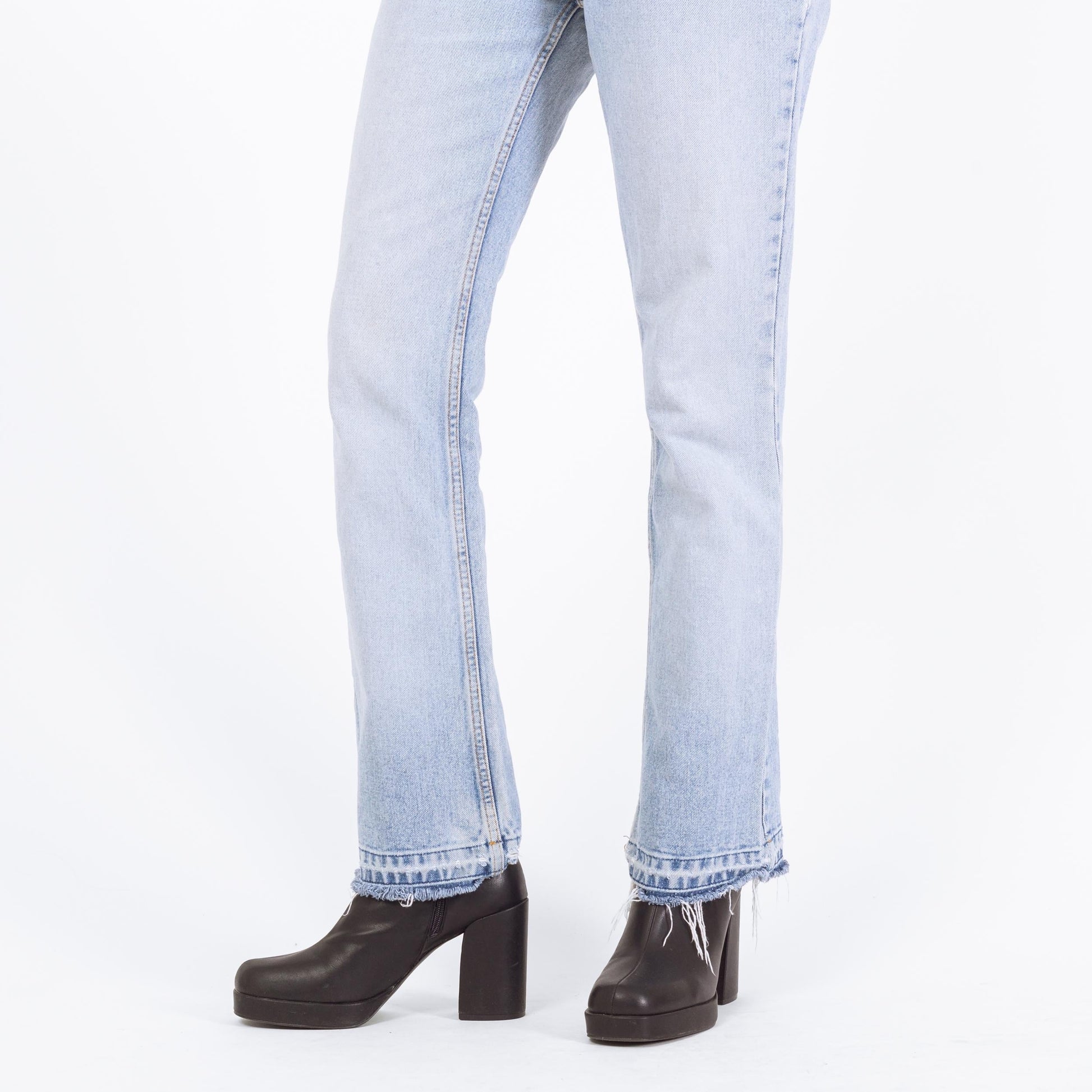 Vintage Y2K Light Wash Raw Hem Bootcut Jeans – Small | Faded Denim 2000s Low Mid Rise Jeans
