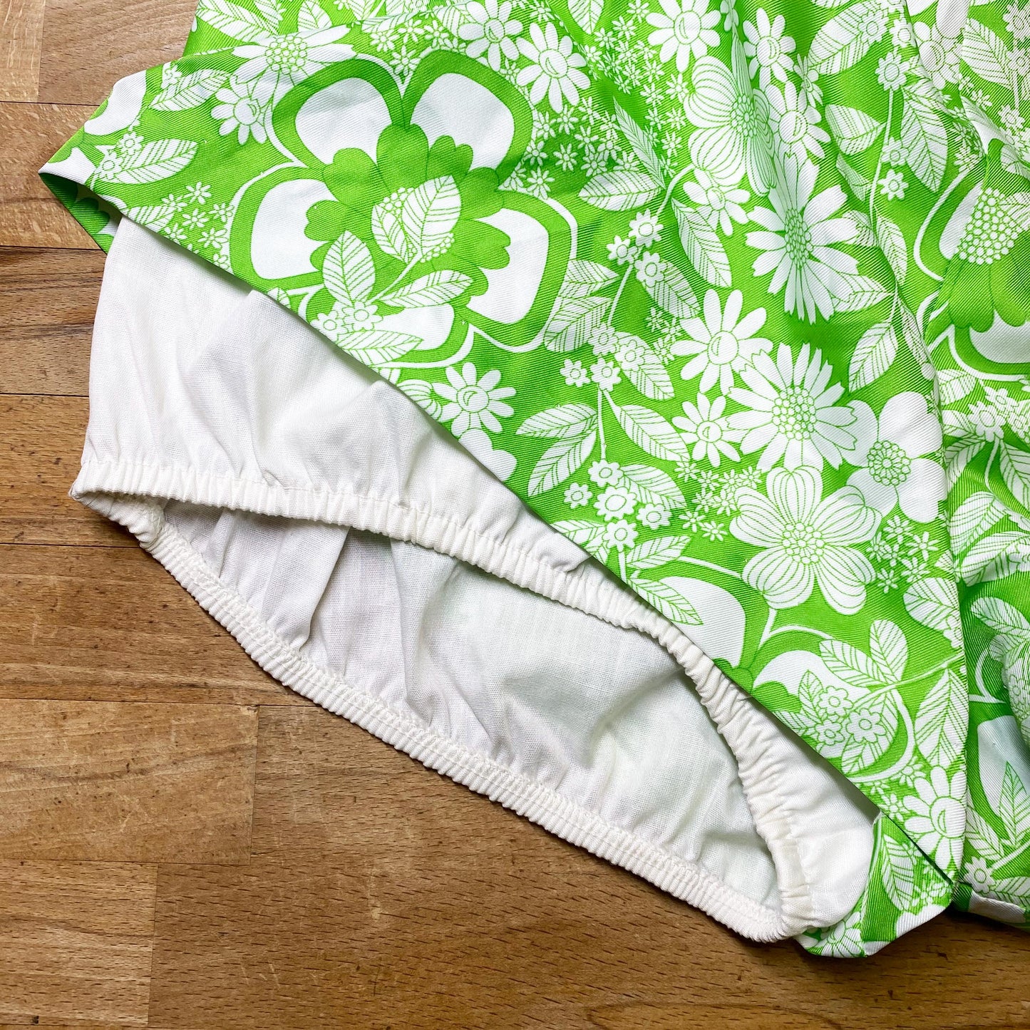 Vintage 60s 70s Green Floral Romper Swimsuit - Extra Small | Retro Pinup Playsuit One Piece Bathing Suit