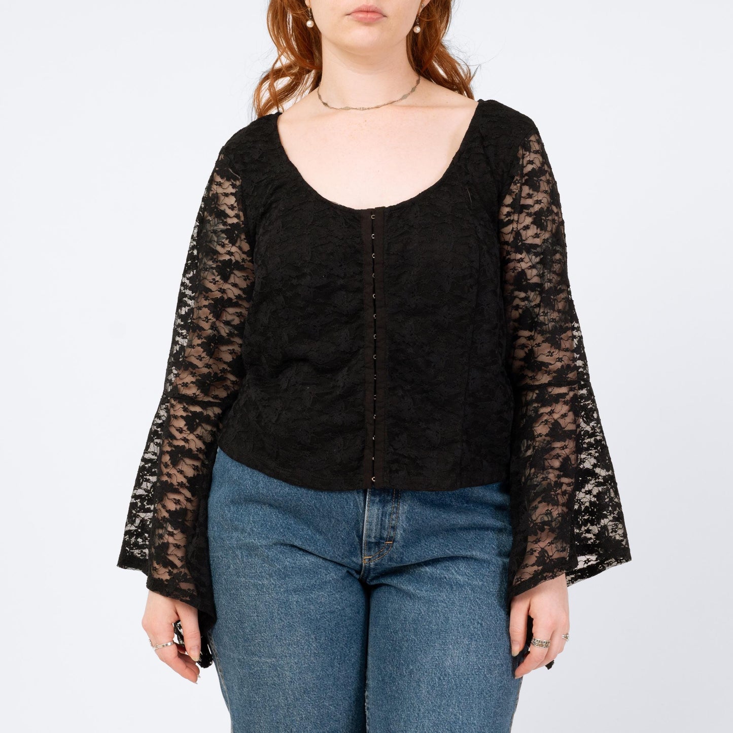 Vintage Y2K Black Lace Angel Sleeve Butterfly Top - Extra Large | Boho Whimsigoth Corset Blouse
