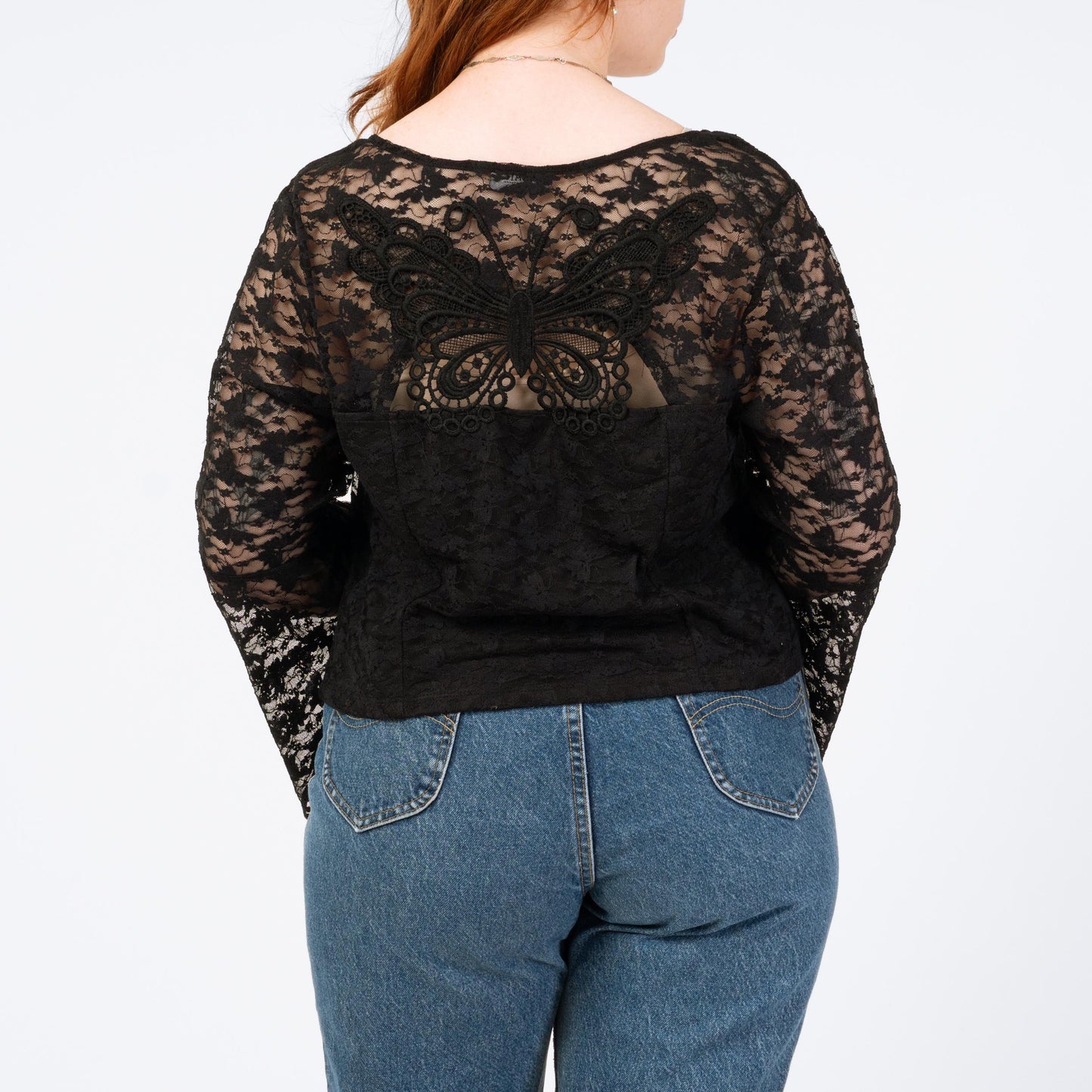 Vintage Y2K Black Lace Angel Sleeve Butterfly Top - Extra Large | Boho Whimsigoth Corset Blouse