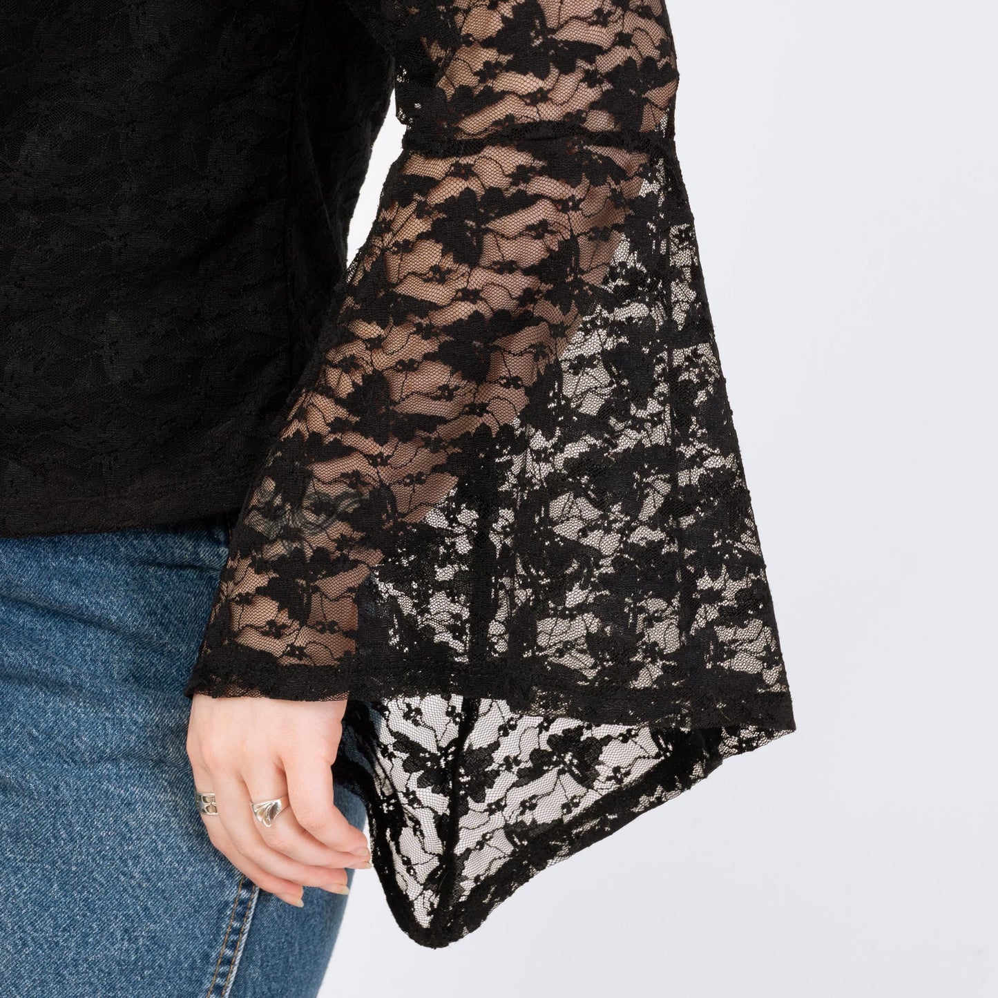Vintage Y2K Black Lace Angel Sleeve Butterfly Top - Extra Large | Boho Whimsigoth Corset Blouse