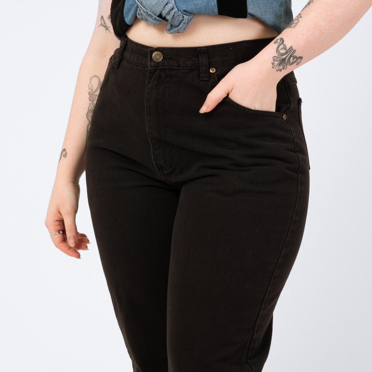 Vintage 90s Black High Waisted Jeans - Medium to Large, 30" Waist | Denim Slim Straight Mom Jeans