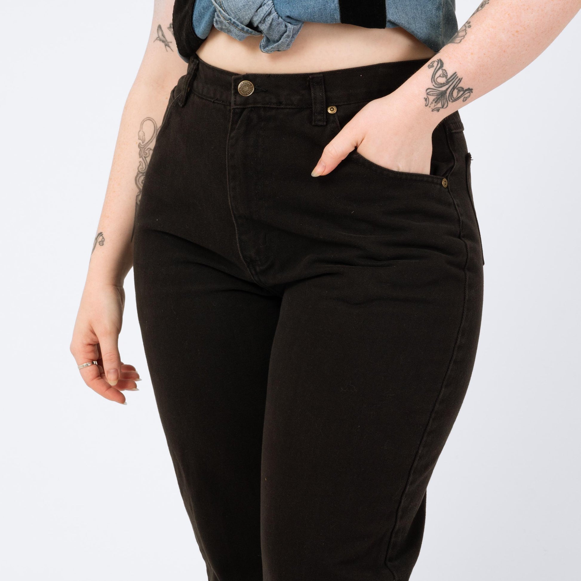 Vintage 90s Black High Waisted Jeans - Medium to Large, 30" Waist | Denim Slim Straight Mom Jeans