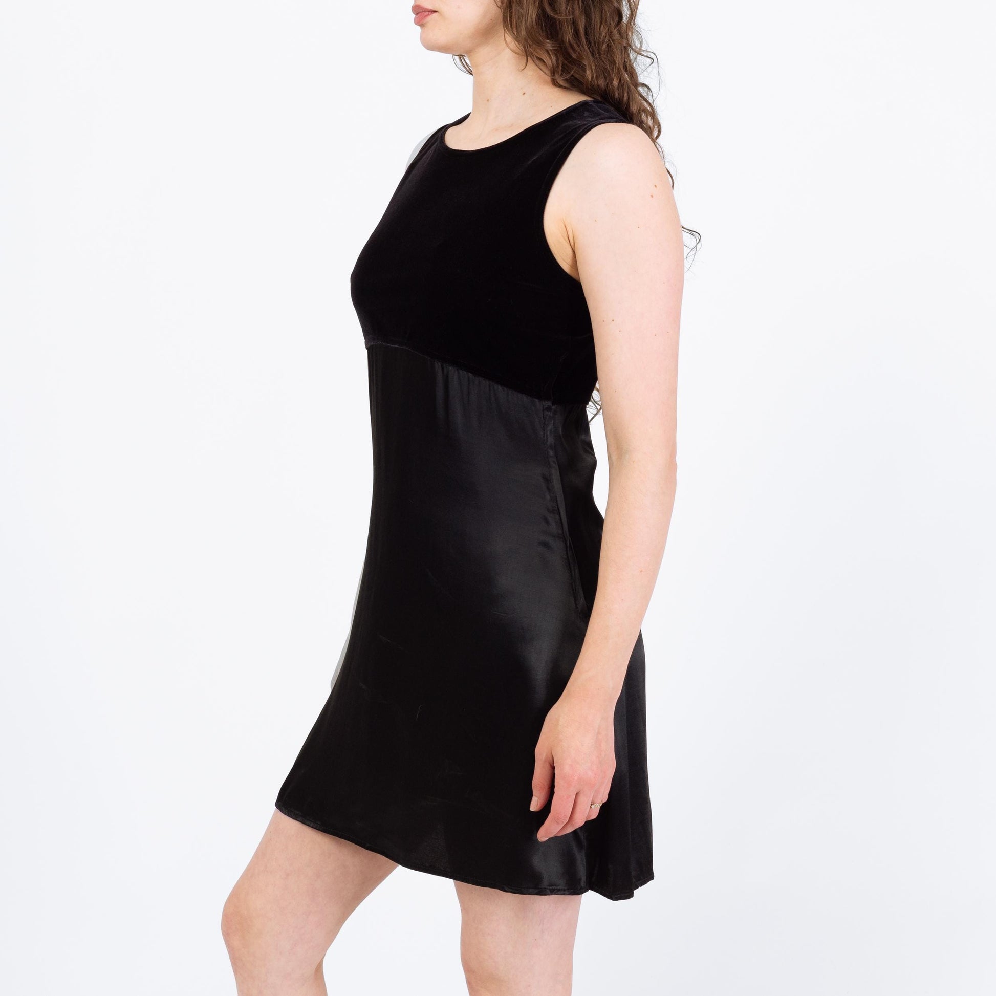 Vintage 90s Black Velvet & Satin Mini Dress - Medium | Sleeveless Grunge Party Dress