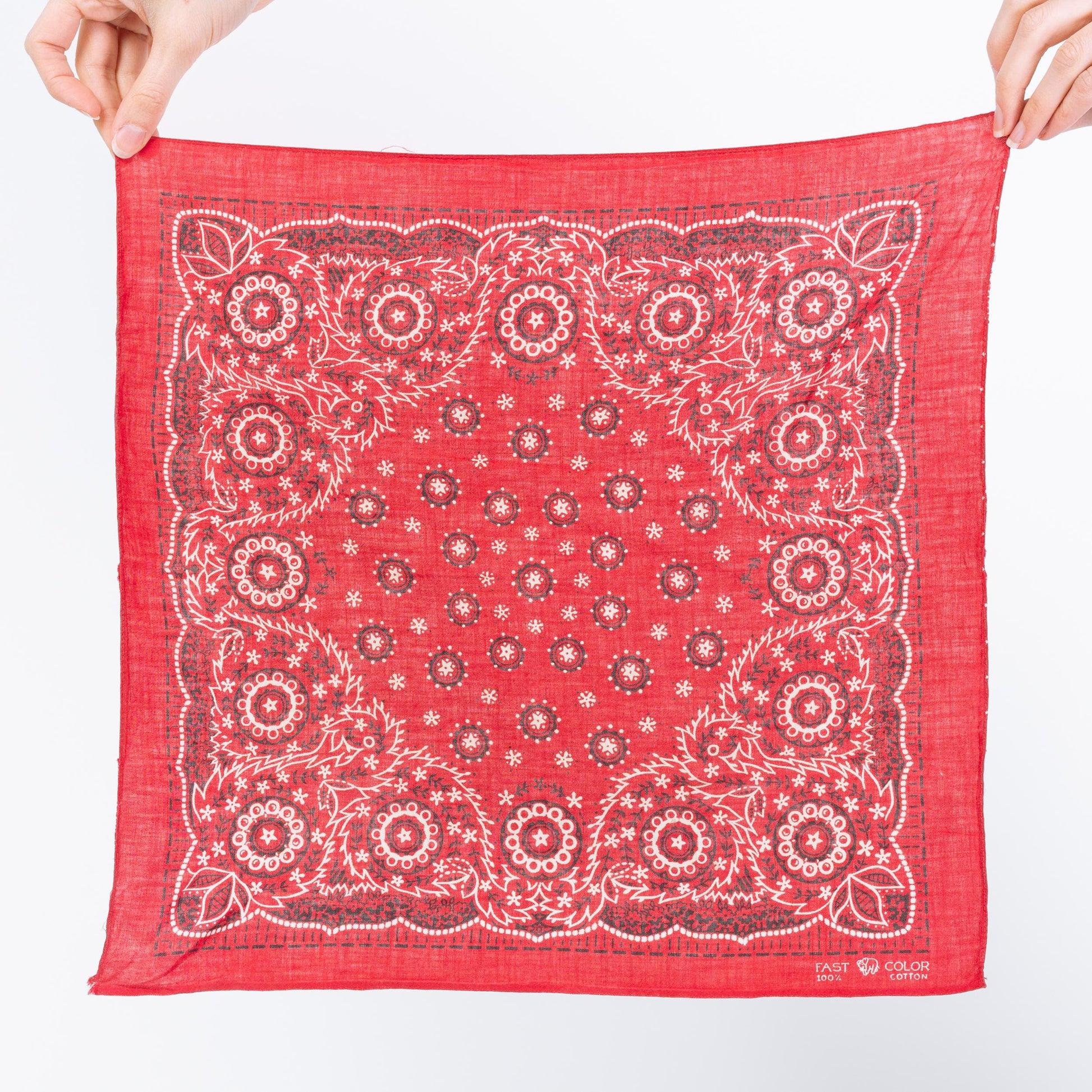 Vintage 1940s Elephant Brand Red Cotton Fast Color Bandana | 40s Trunk Down Made In USA Handkerchief