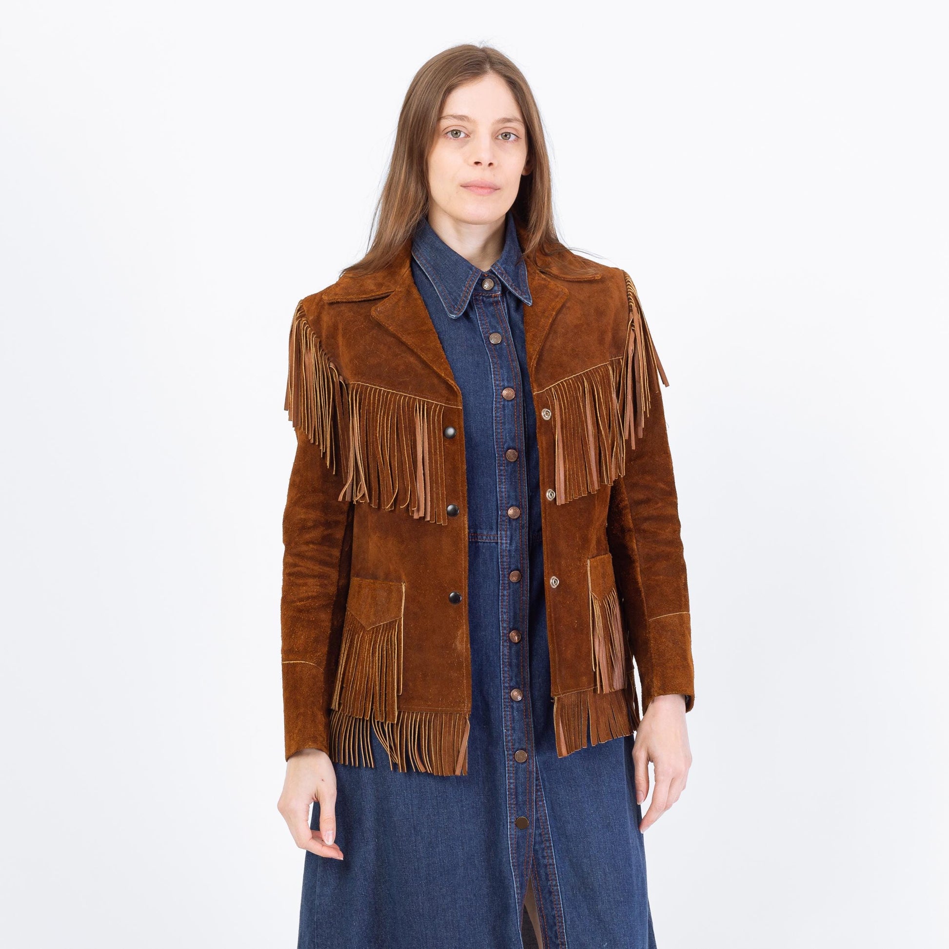 Vintage 70s Joo Kay Brown Suede Fringe Jacket - XS to Small | Boho Western Leather Coat