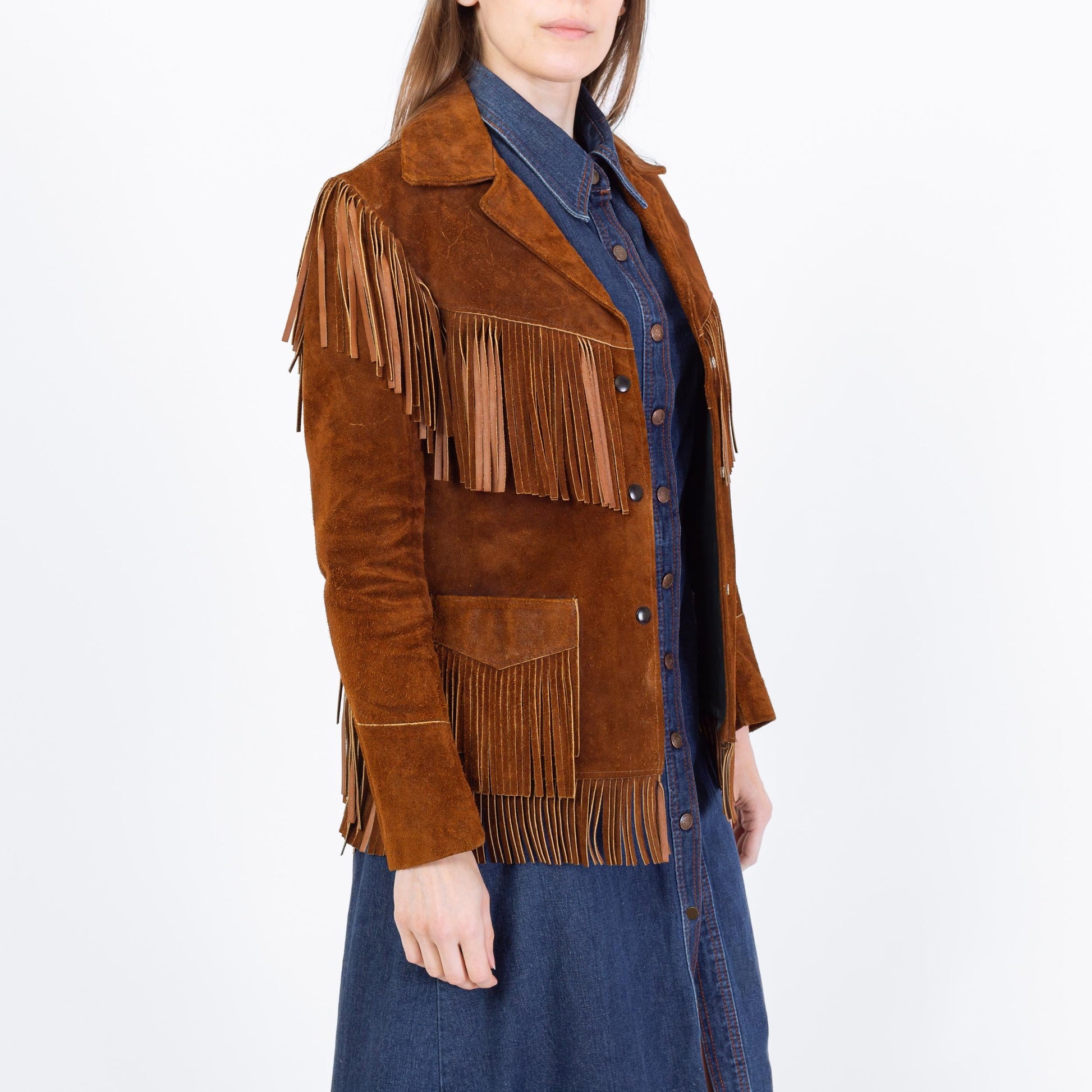 Vintage 70s Joo Kay Brown Suede Fringe Jacket - XS to Small | Boho Western Leather Coat