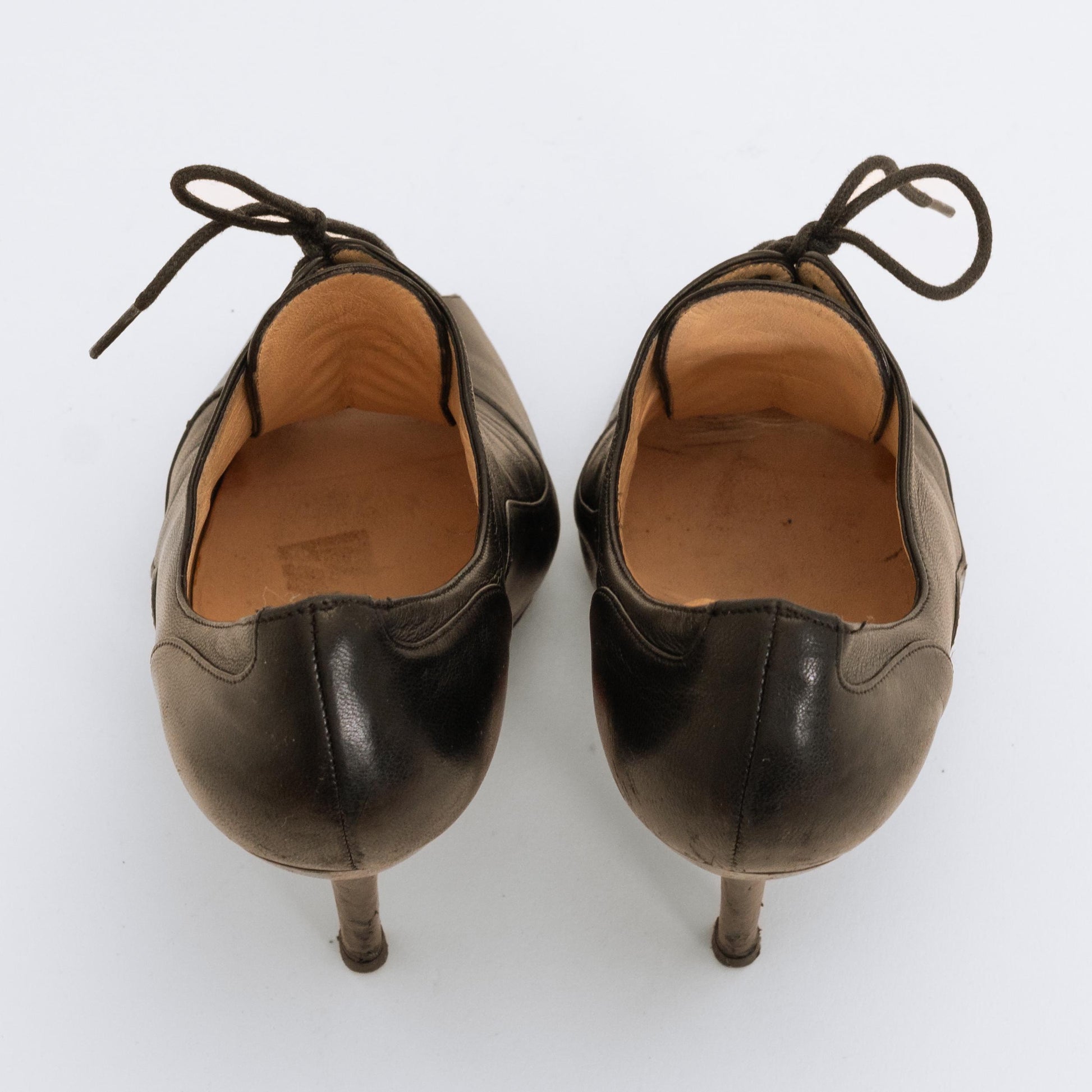 Christian Louboutin Black Leather Lace-Up Booties - Size 36.5 | Designer Peep Toe Stiletto Heels
