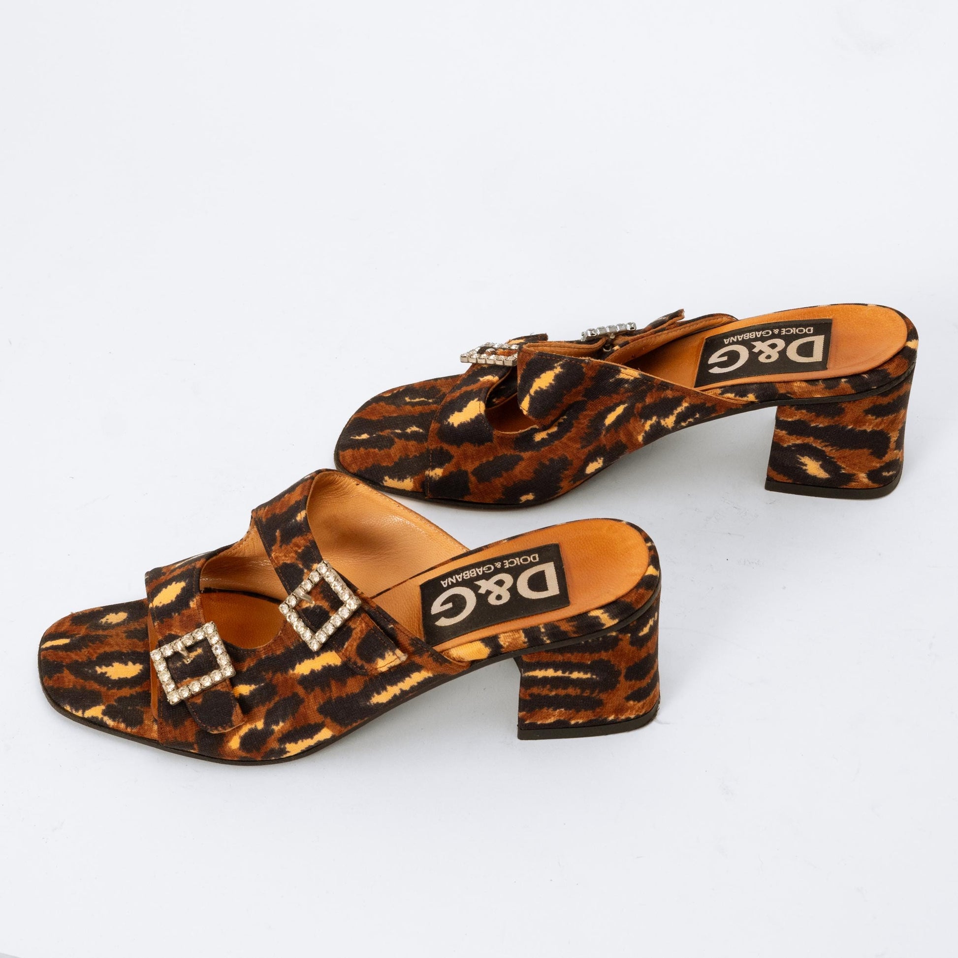 Dolce & Gabbana Animal Print Block Heel Sandals - Size 36 | Designer Vintage Slip On Heeled Mules