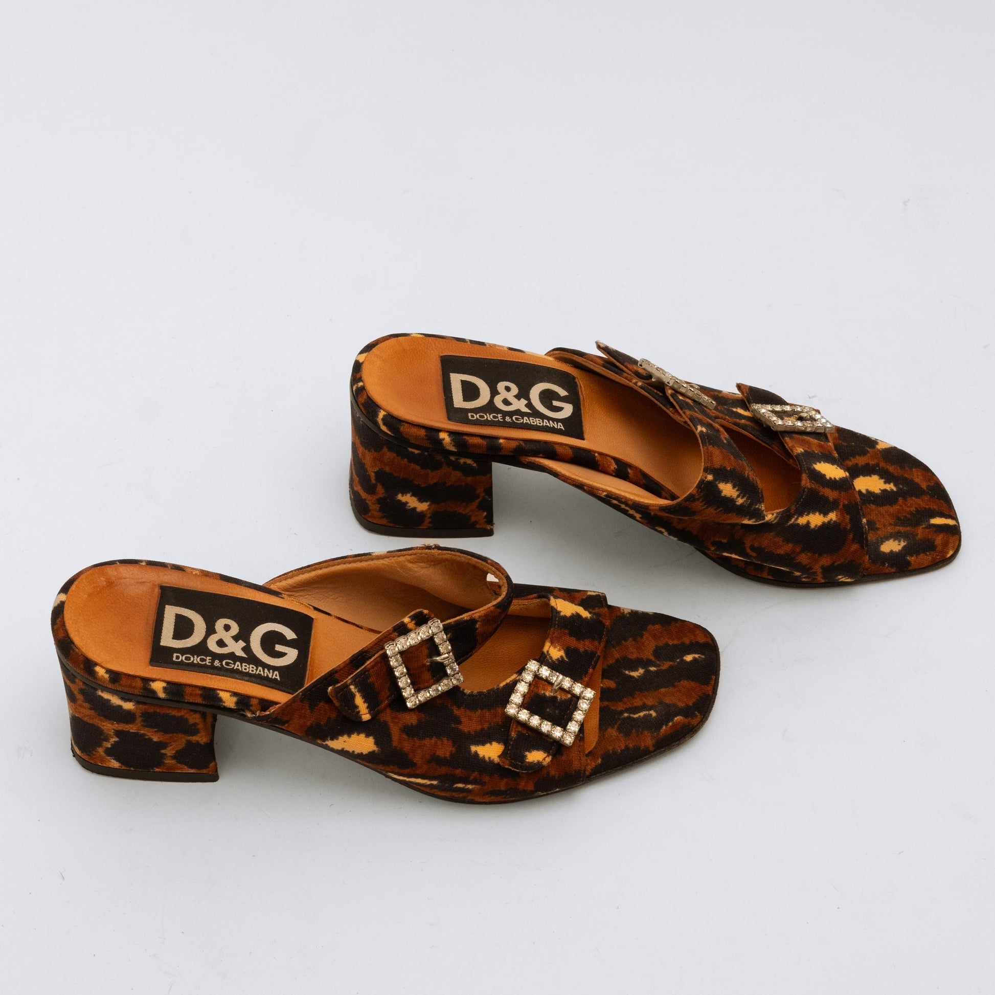 Dolce & Gabbana Animal Print Block Heel Sandals - Size 36 | Designer Vintage Slip On Heeled Mules