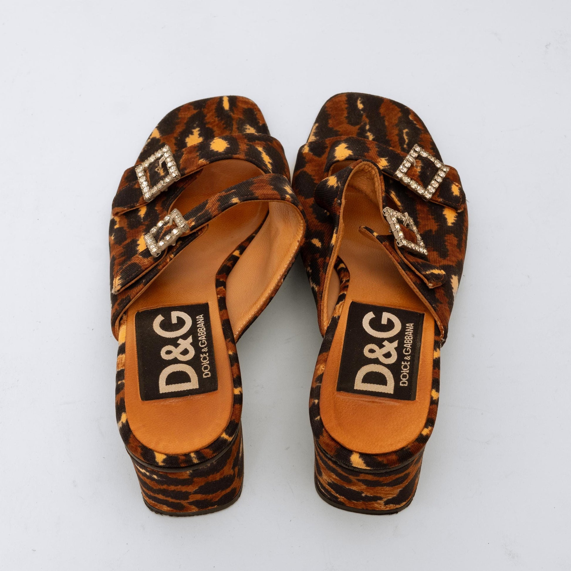Dolce & Gabbana Animal Print Block Heel Sandals - Size 36 | Designer Vintage Slip On Heeled Mules
