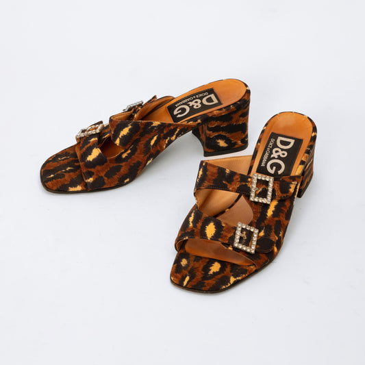 Dolce & Gabbana Animal Print Block Heel Sandals - Size 36 | Designer Vintage Slip On Heeled Mules