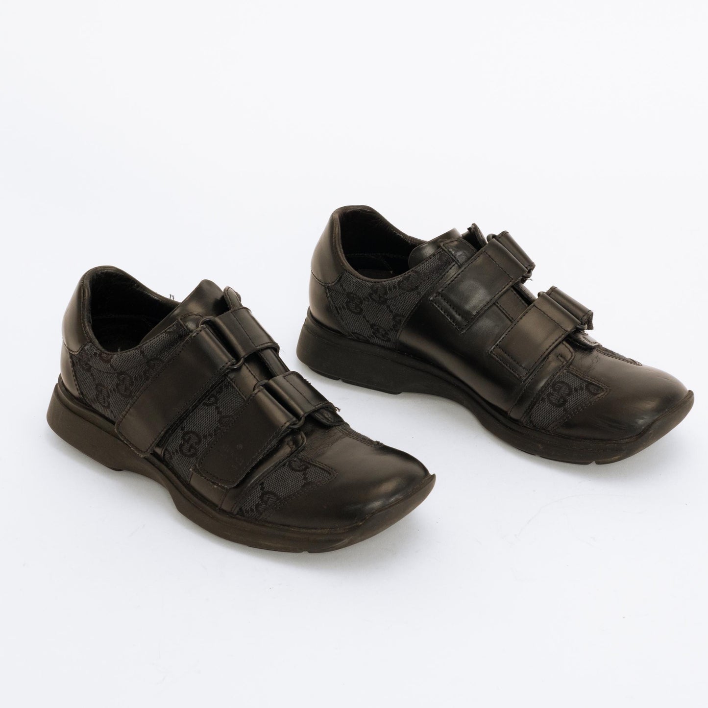 Gucci Black Leather GG Velcro Strap Sneakers - Size 5 | Y2K Designer Guccissima Shoes