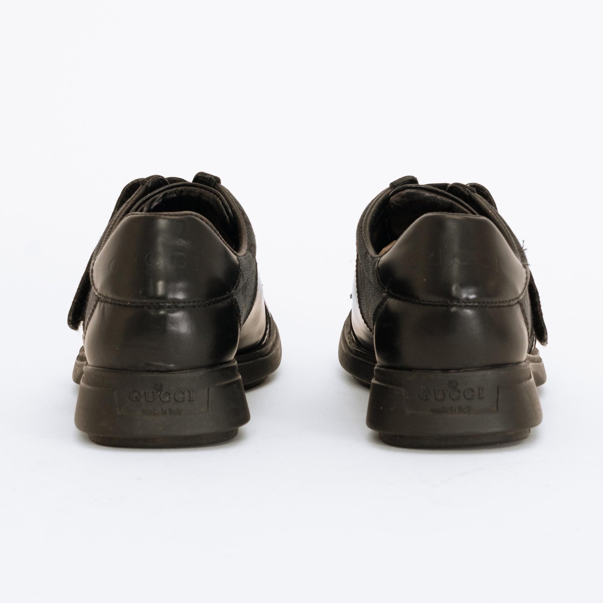 Gucci Black Leather GG Velcro Strap Sneakers - Size 5 | Y2K Designer Guccissima Shoes