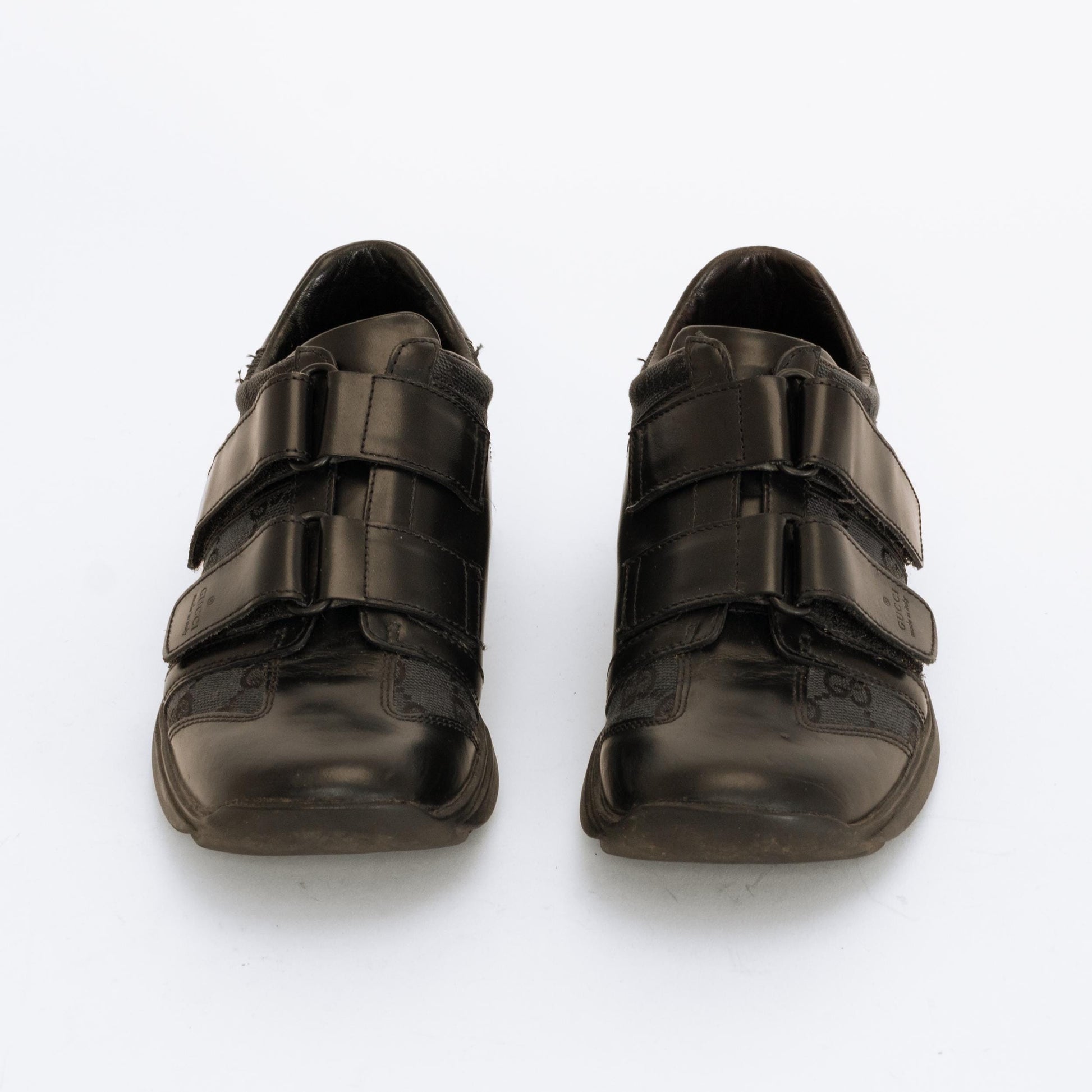 Gucci Black Leather GG Velcro Strap Sneakers - Size 5 | Y2K Designer Guccissima Shoes