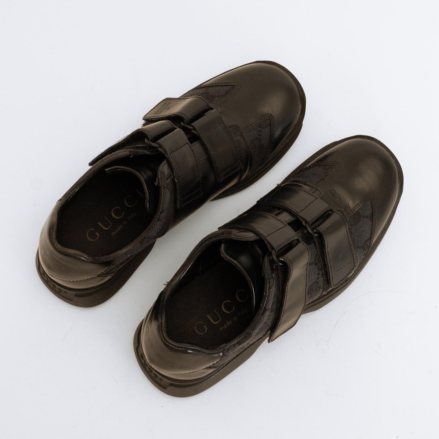 Gucci Black Leather GG Velcro Strap Sneakers - Size 5 | Y2K Designer Guccissima Shoes