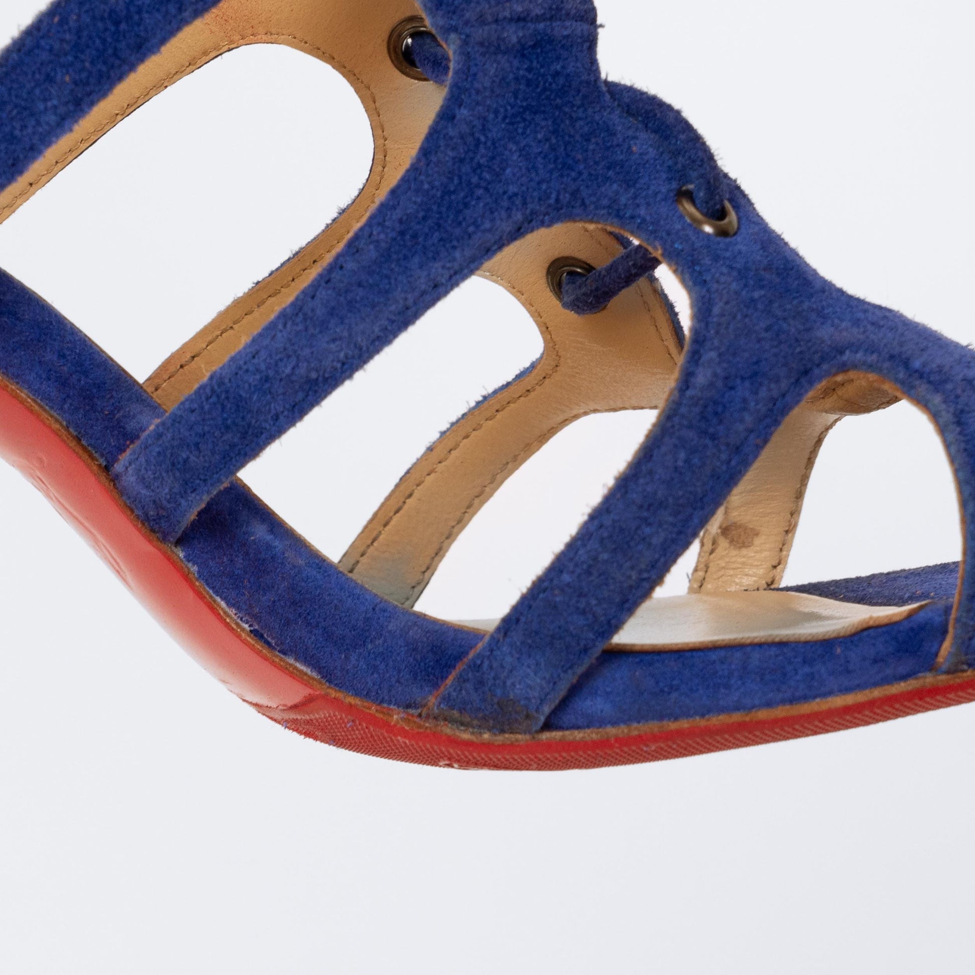 Christian Louboutin Blue Suede Amazoulo 100 Lace-Up Sandals - Size 40 | Designer Gladiator Stiletto Heels