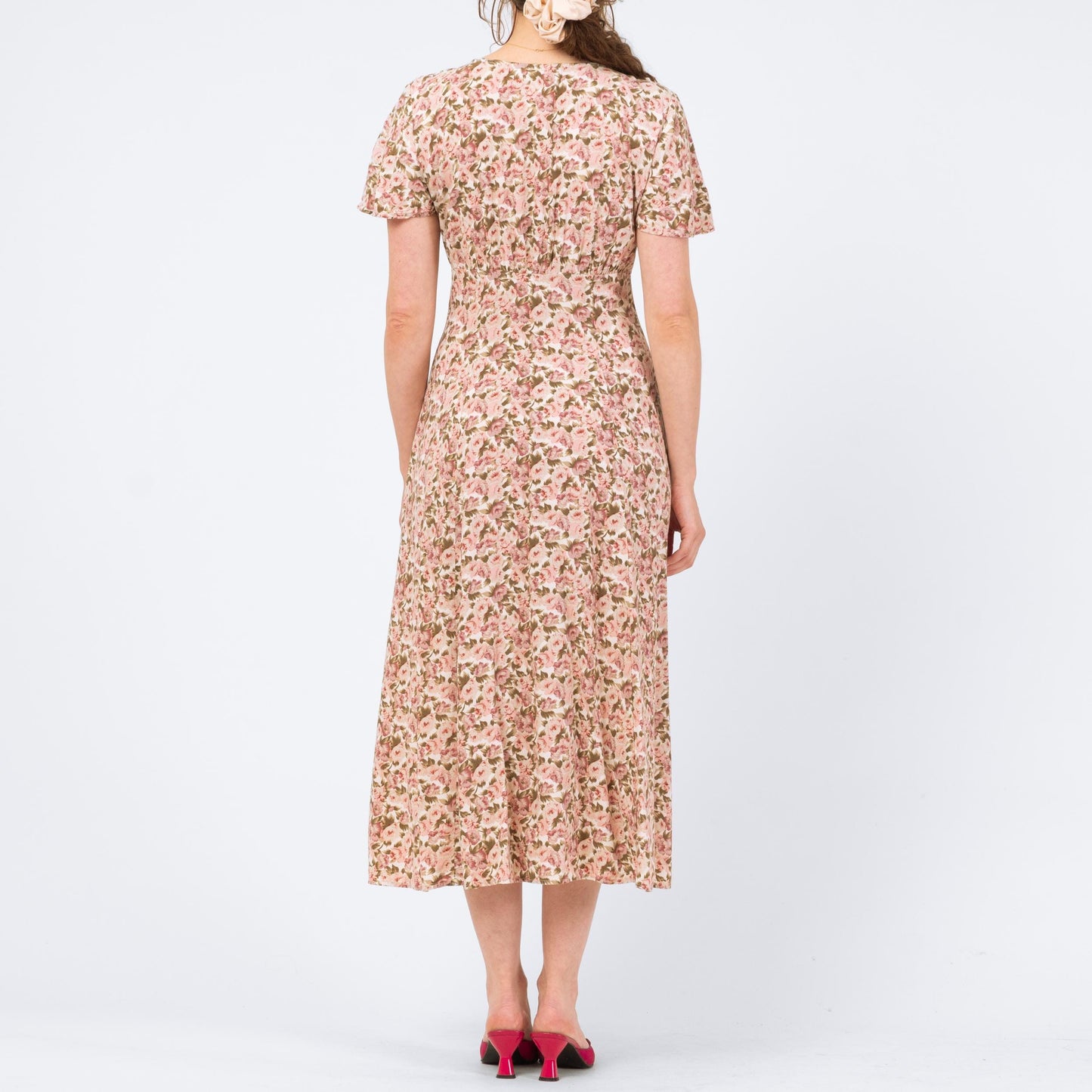 Vintage 90s Pink Floral Button Front Sundress - Medium | Flutter Sleeve Boho Grunge Dress