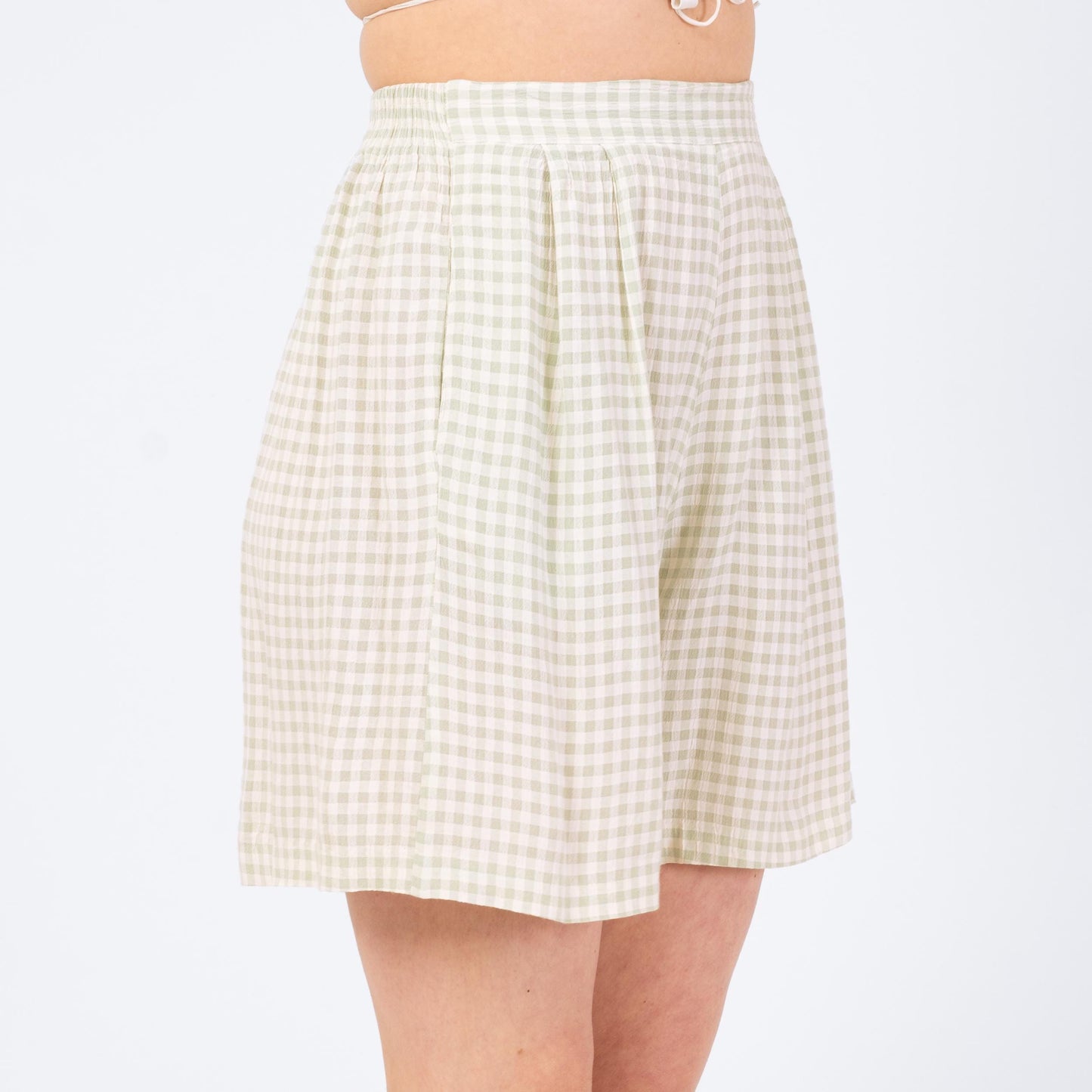 Vintage 90s Mint Green Gingham Shorts - Small to Medium | High Rise Elastic Waist Casual Summer Shorts