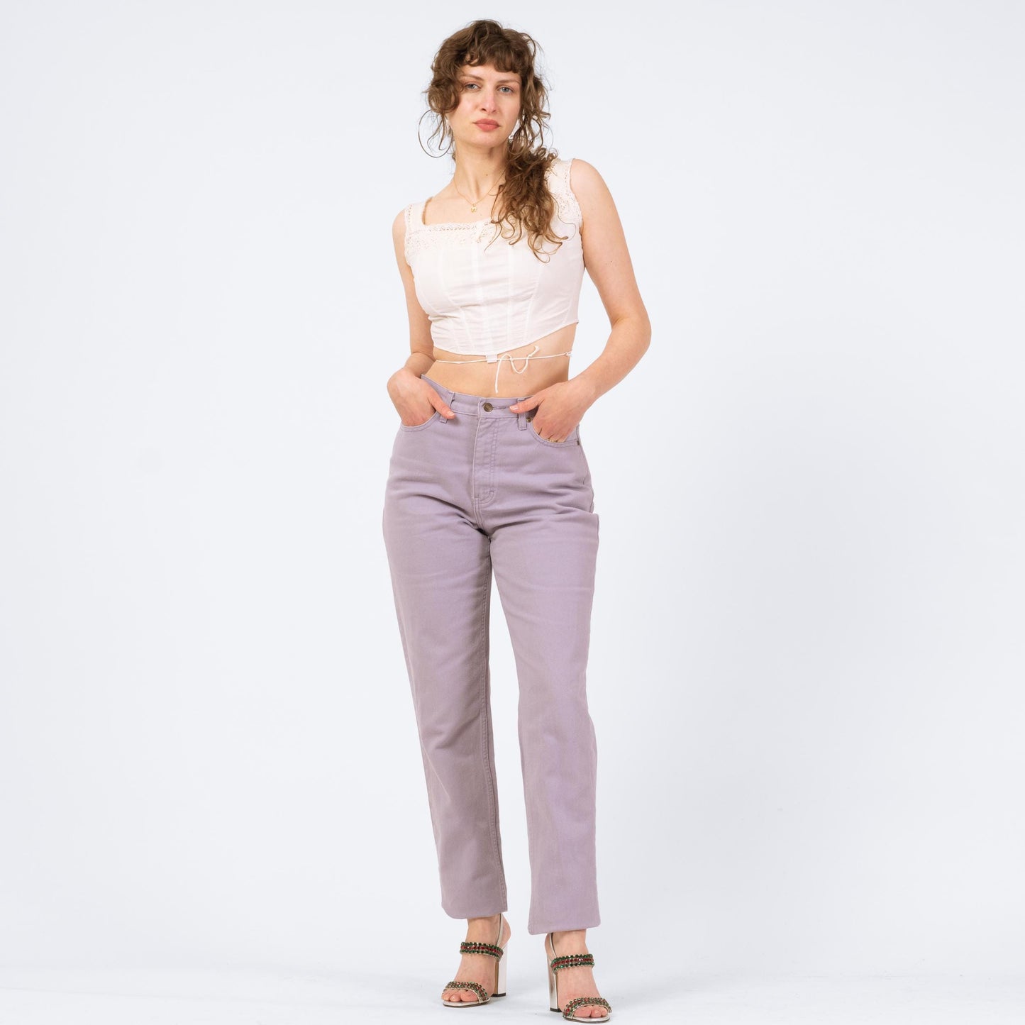 Vintage 90s Lilac Purple High Waisted Jeans - Medium Tall, 29" Waist | Pastel Denim Slim Straight Leg Mom Jeans