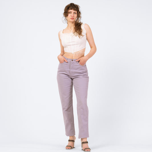 Vintage 90s Lilac Purple High Waisted Jeans - Medium Tall, 29" Waist | Pastel Denim Slim Straight Leg Mom Jeans