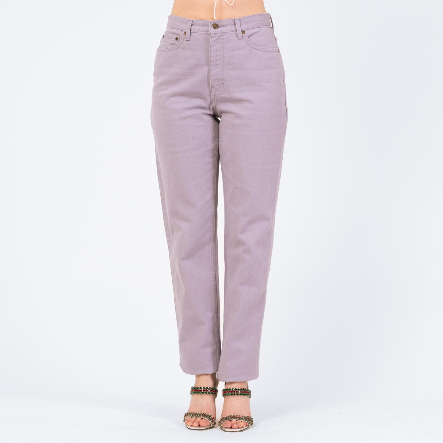 Vintage 90s Lilac Purple High Waisted Jeans - Medium Tall, 29" Waist | Pastel Denim Slim Straight Leg Mom Jeans
