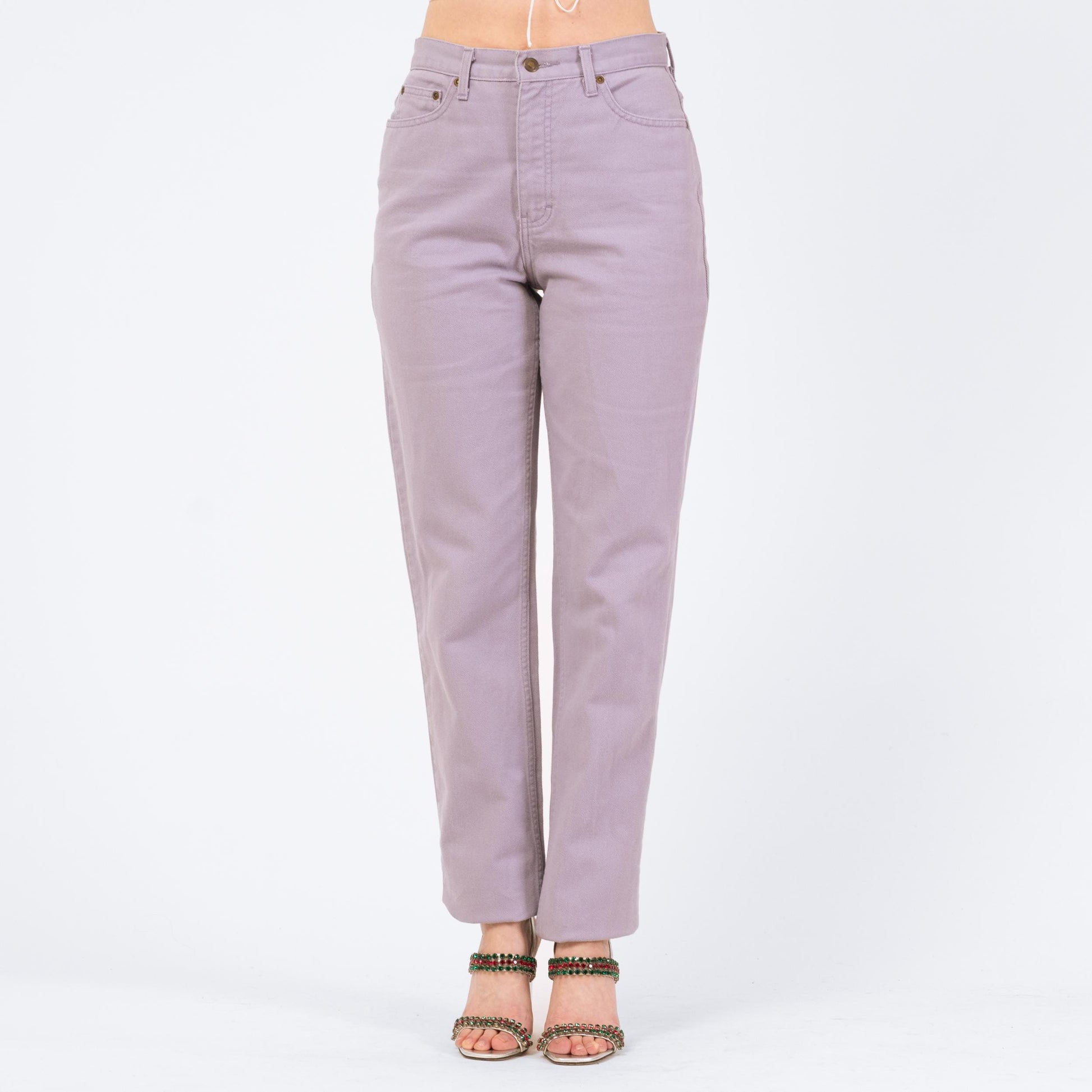 Vintage 90s Lilac Purple High Waisted Jeans - Medium Tall, 29" Waist | Pastel Denim Slim Straight Leg Mom Jeans