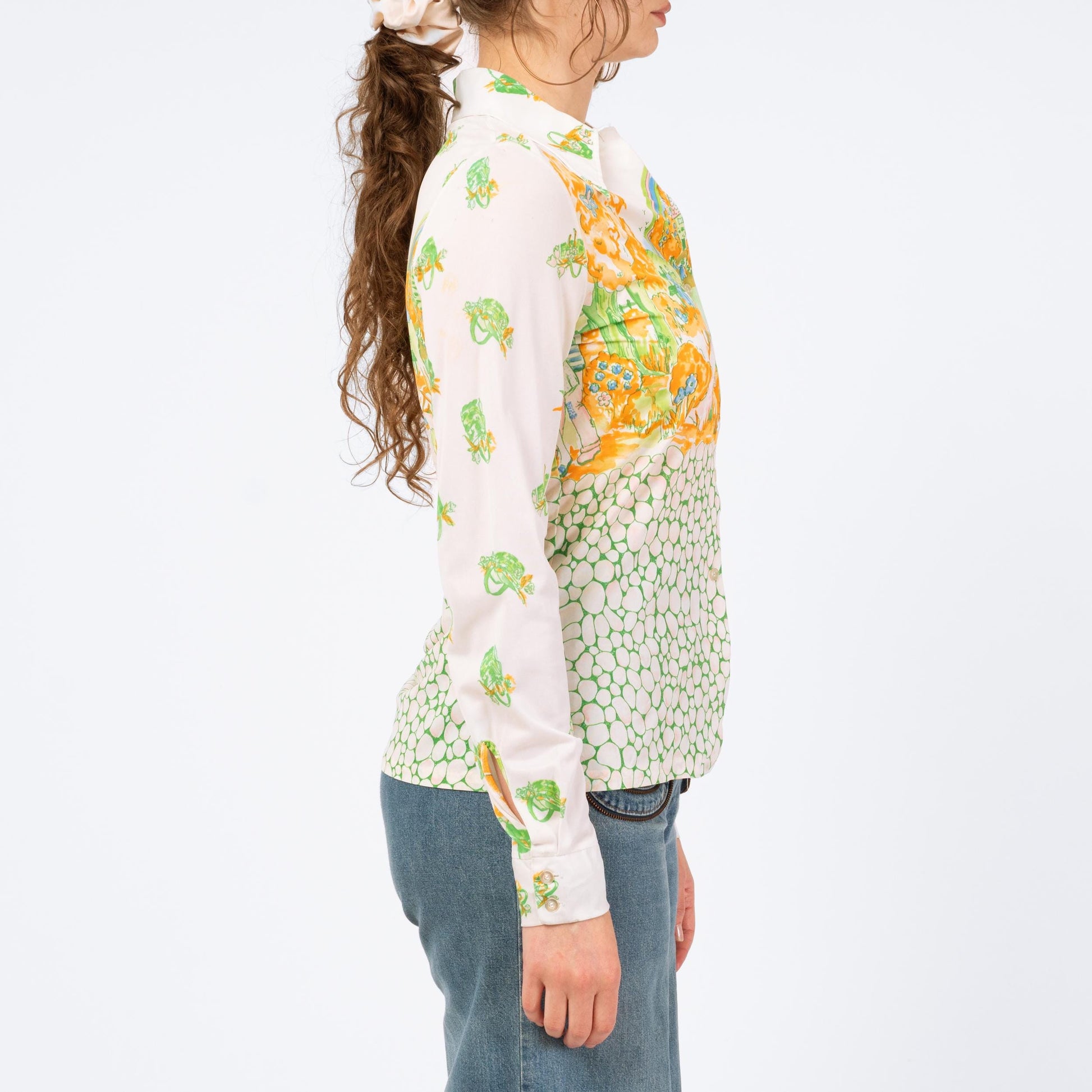 Vintage 70s Walk In The Park Novelty Print Shirt - Small | Long Sleeve Dagger Collar Button Up Disco Shirt