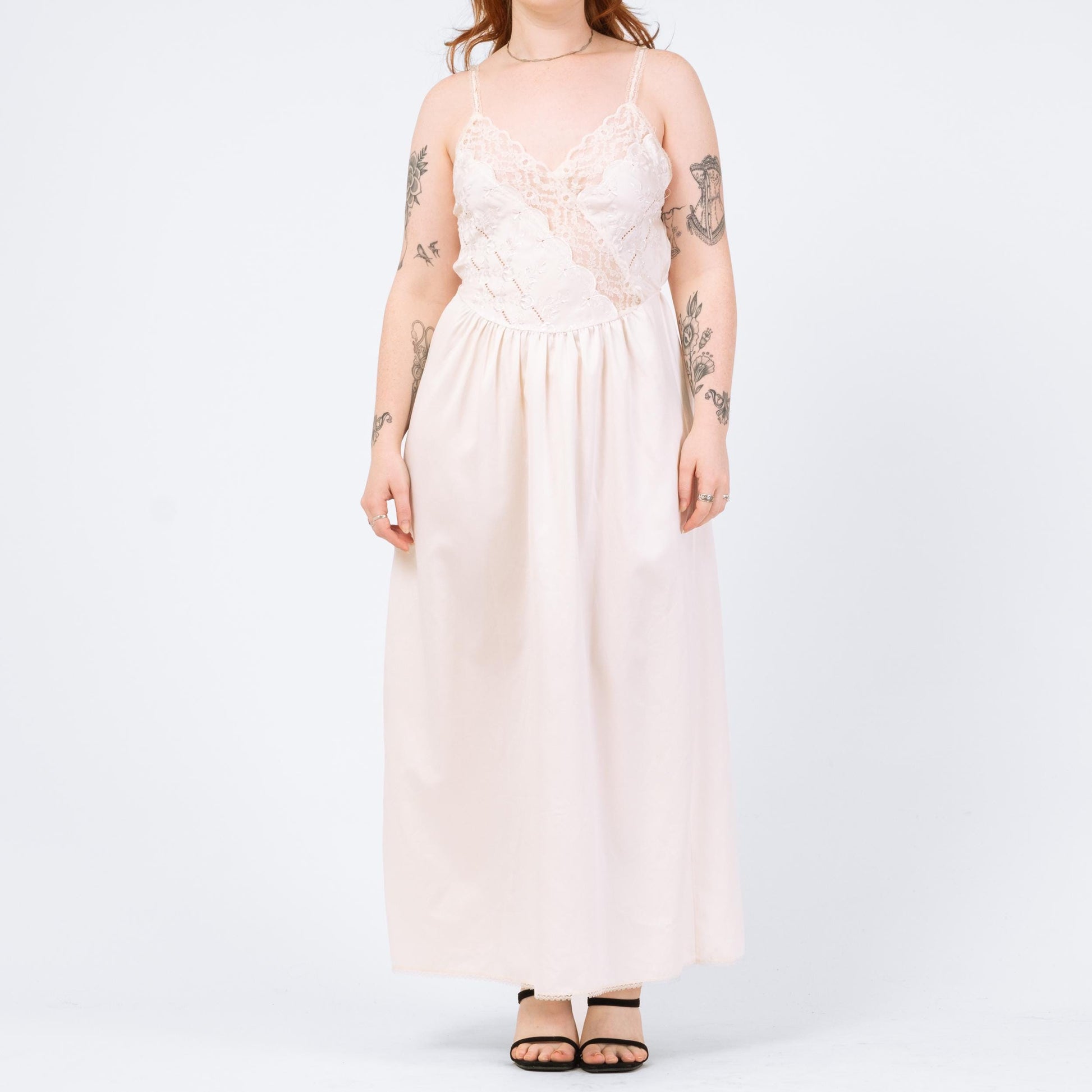 Vintage 80s Victoria's Secret Bridal Maxi Slip Dress - Medium | Ivory White Lace Trim Lingerie Nightgown